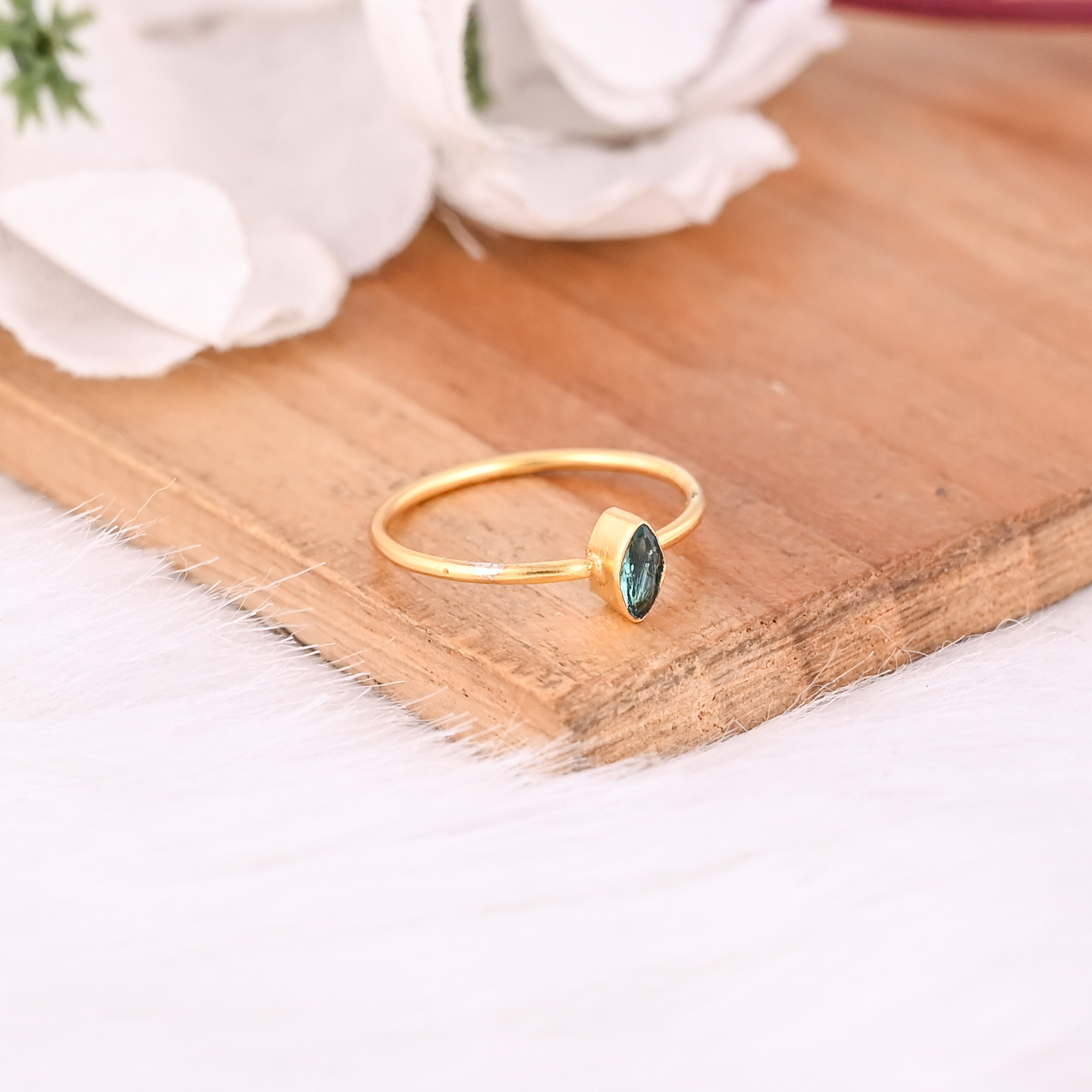 Natural Blue Topaz Gemstone Solid 925 Sterling Silver Yellow Gold Plated Women Designer Ring Birthstone Gift