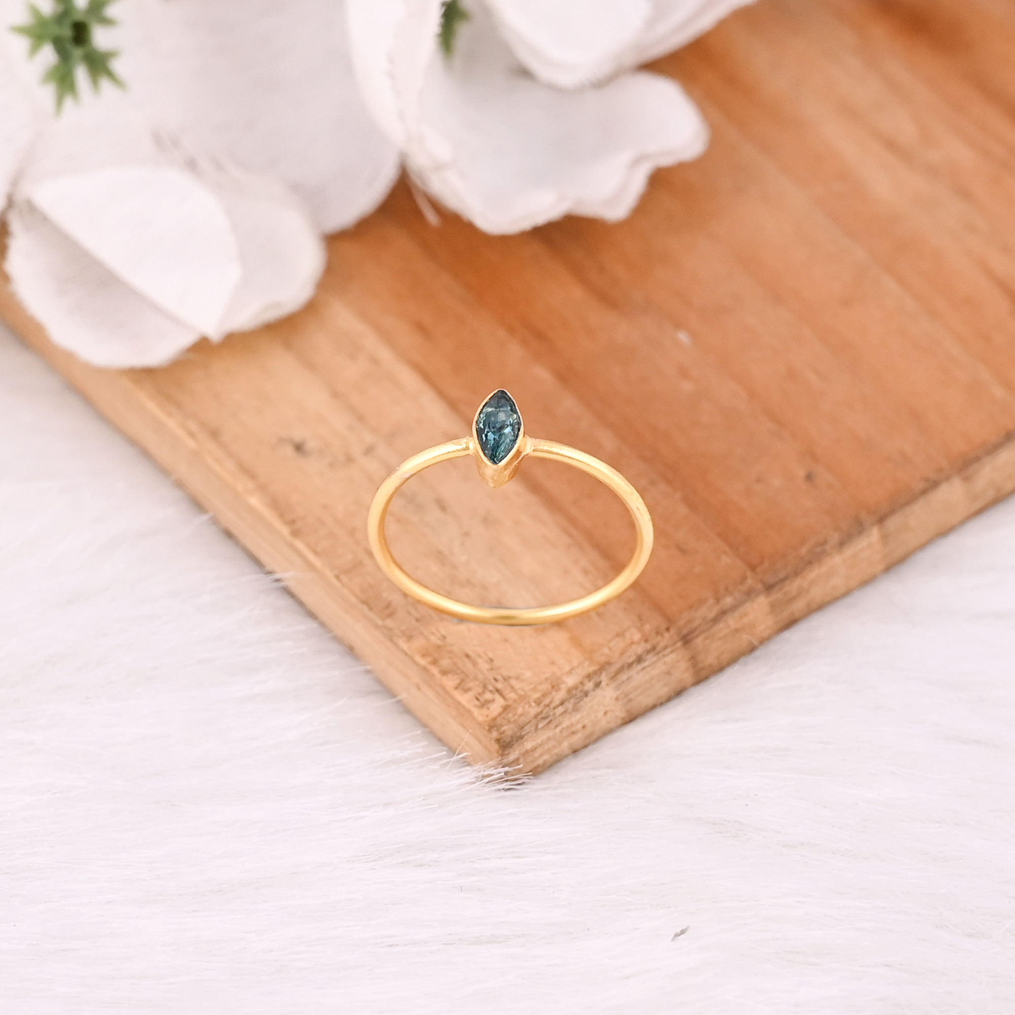 Natural Blue Topaz Gemstone Solid 925 Sterling Silver Yellow Gold Plated Women Designer Ring Birthstone Gift