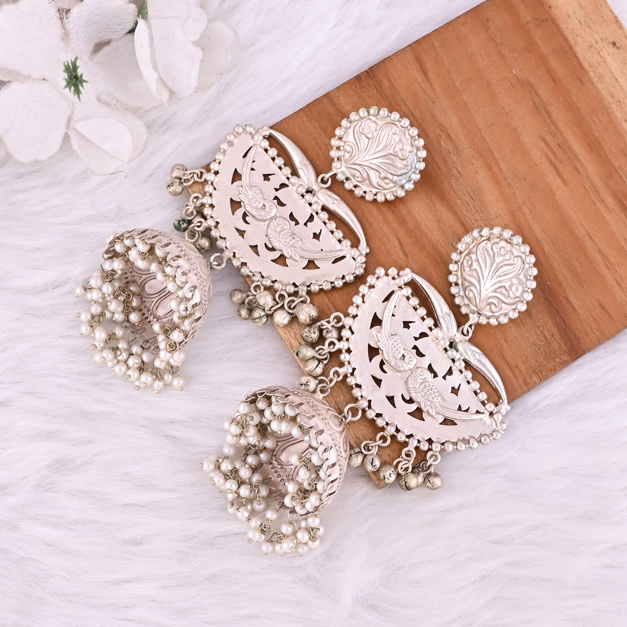 Pearls Stone German Silver Ethnic Design Dangle Earring