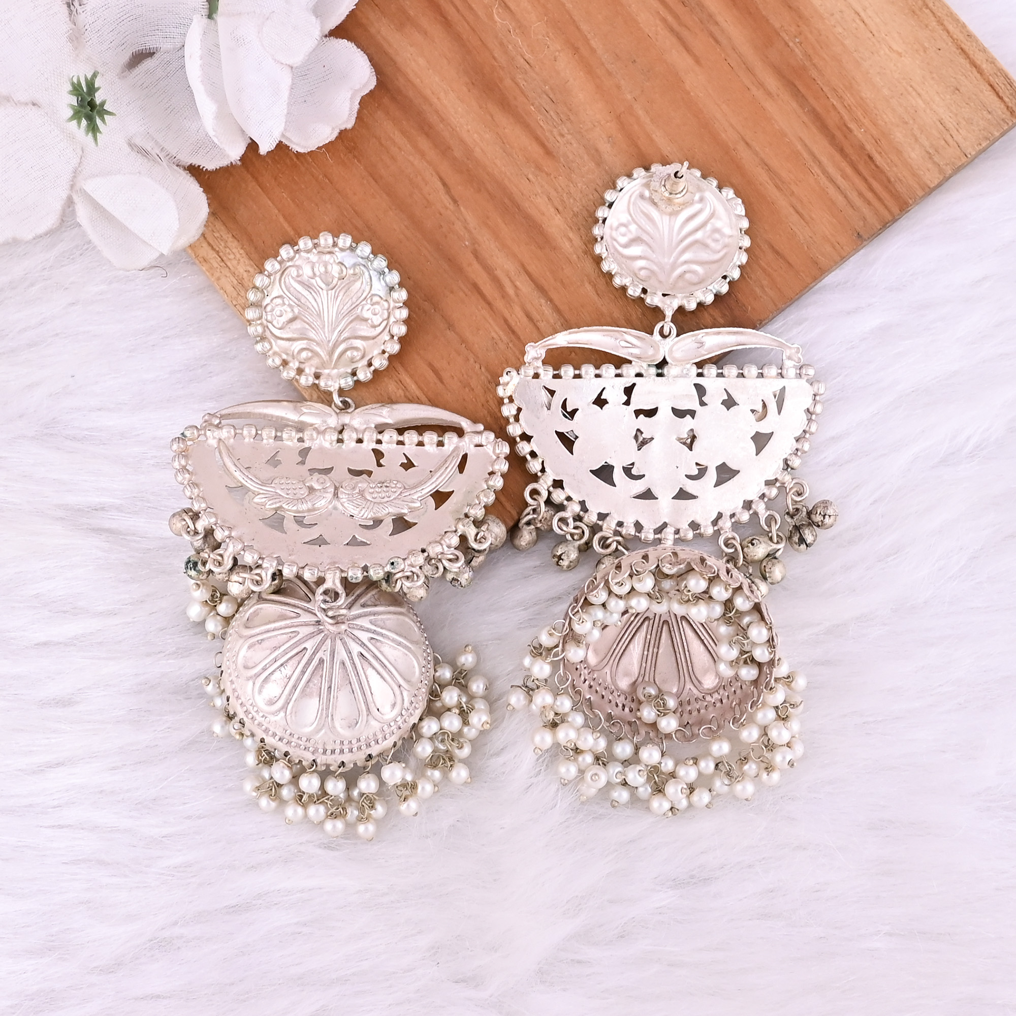 Pearls Stone German Silver Ethnic Design Dangle Earring