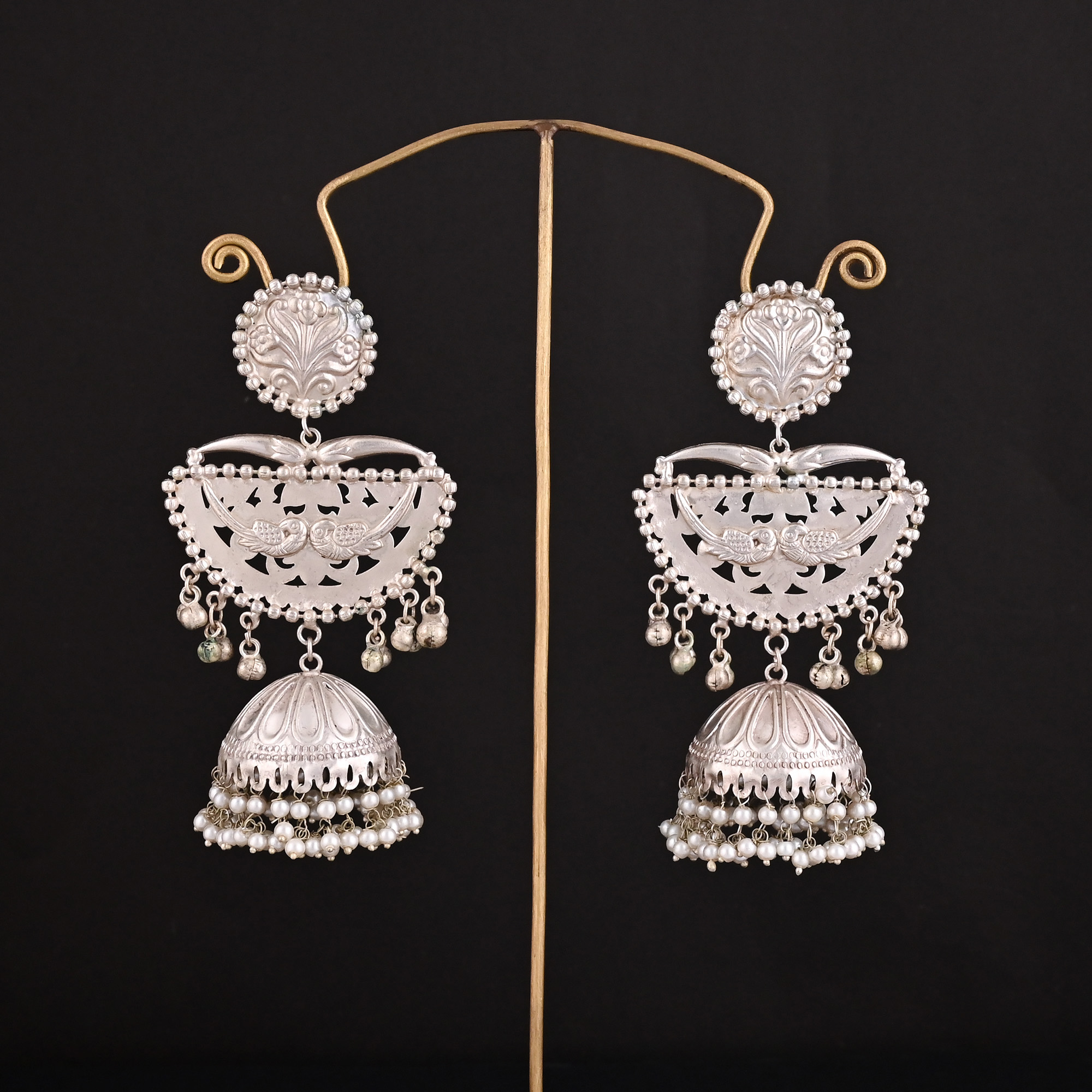 Pearls Stone German Silver Ethnic Design Dangle Earring