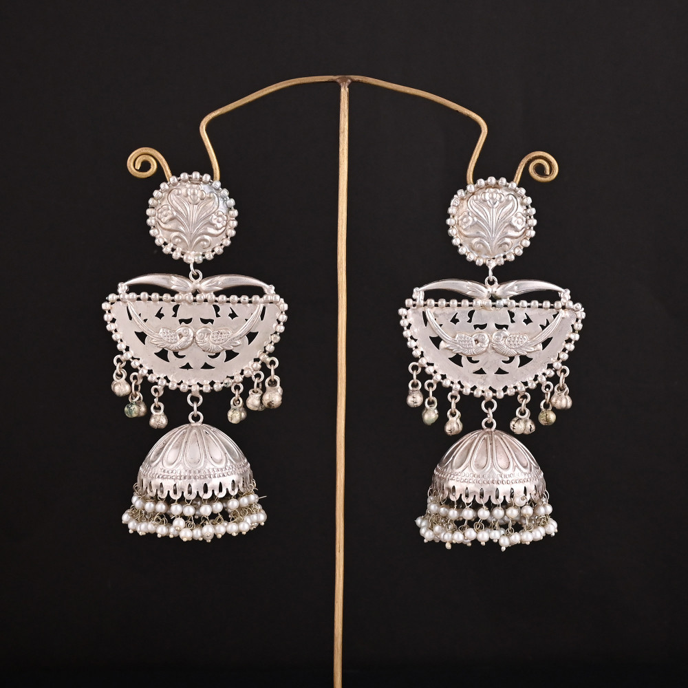 Image of Pearl's Stone German Silver Ethnic Design Dangle Earring