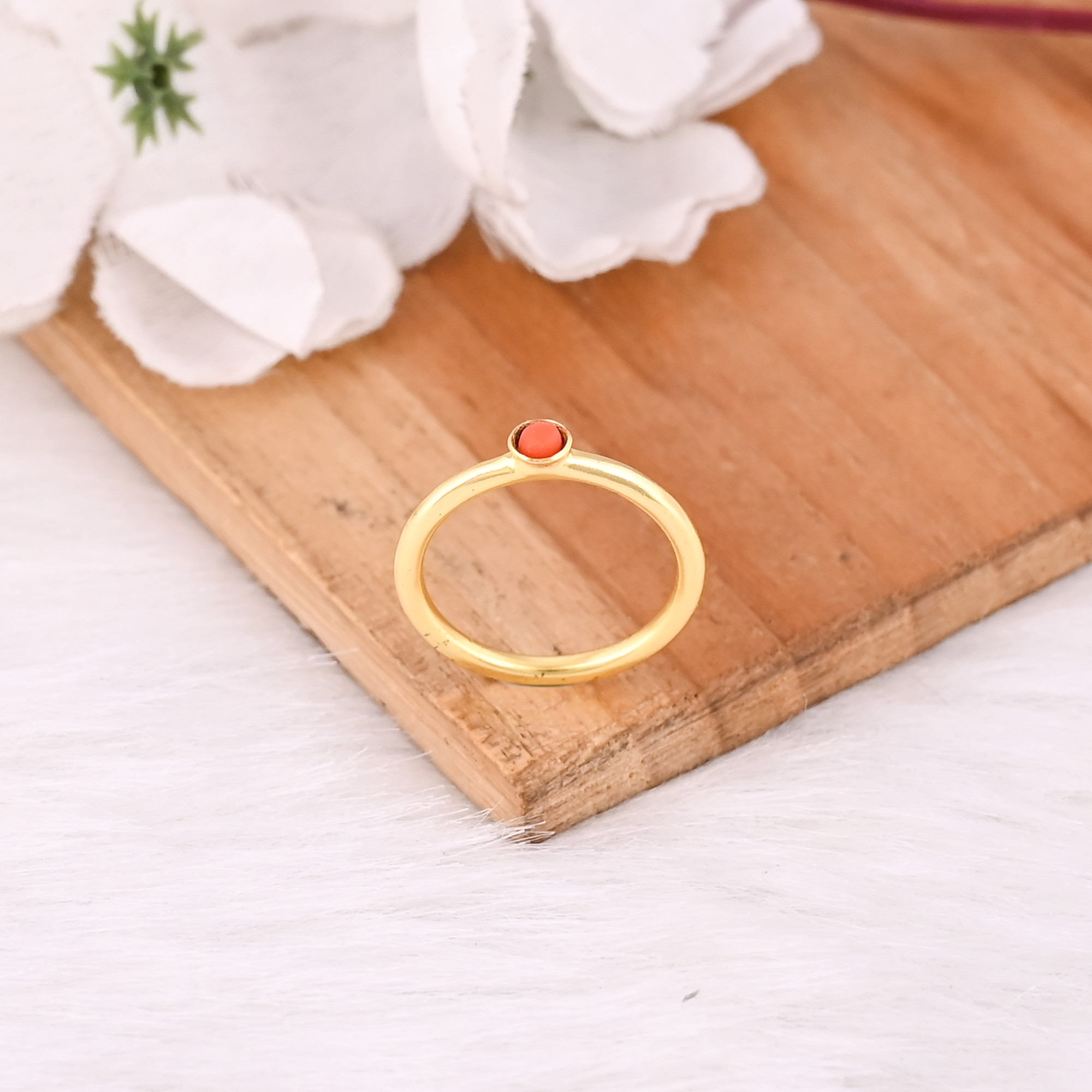 Orange Coral Gemstone Solid 925 Sterling Silver Yellow Gold Plated Statement Gift Womens Ring