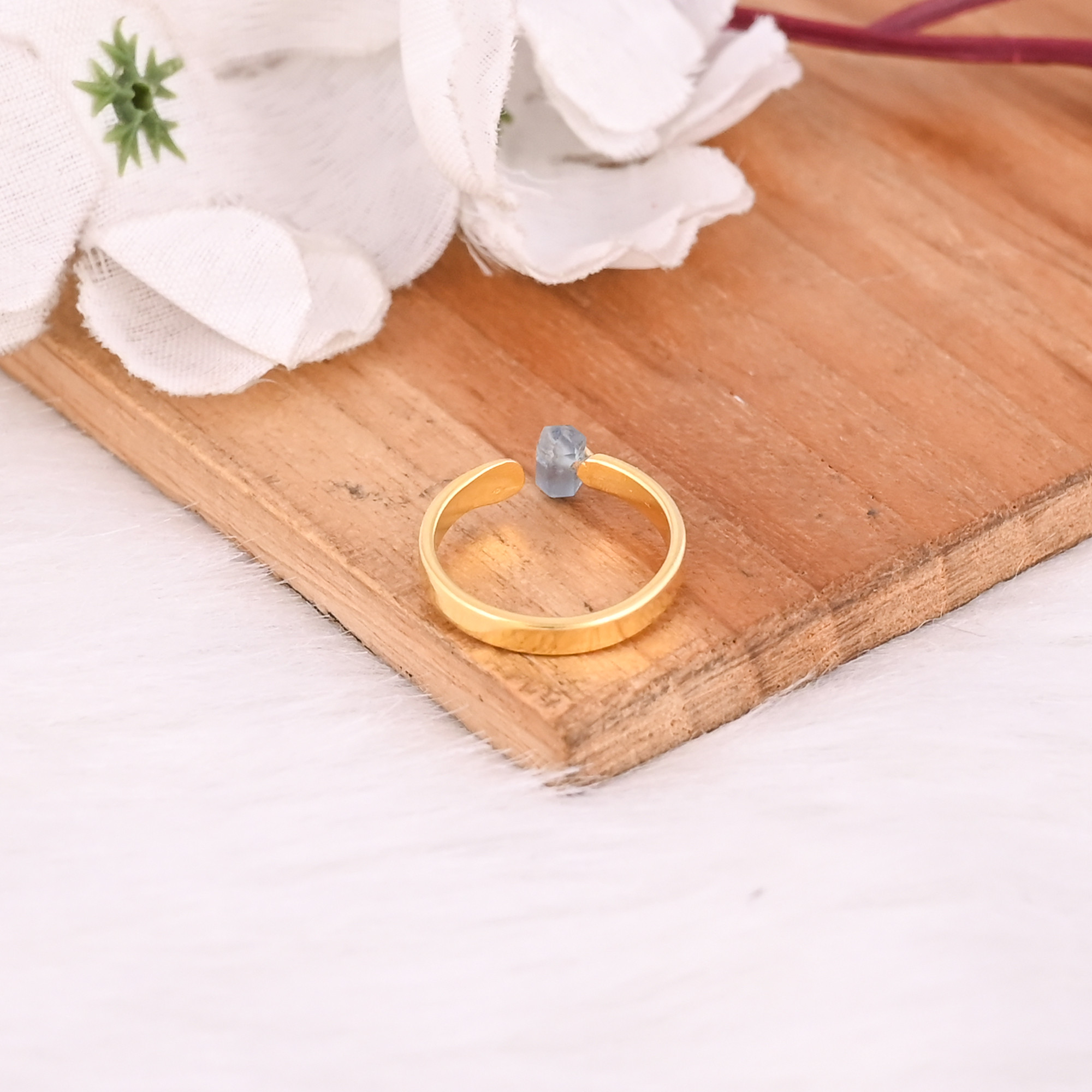 Raw Apatite Gemstone Solid 925 Sterling Silver Yellow Gold Plated Adjustable Women Ring Minimalist Jewelry