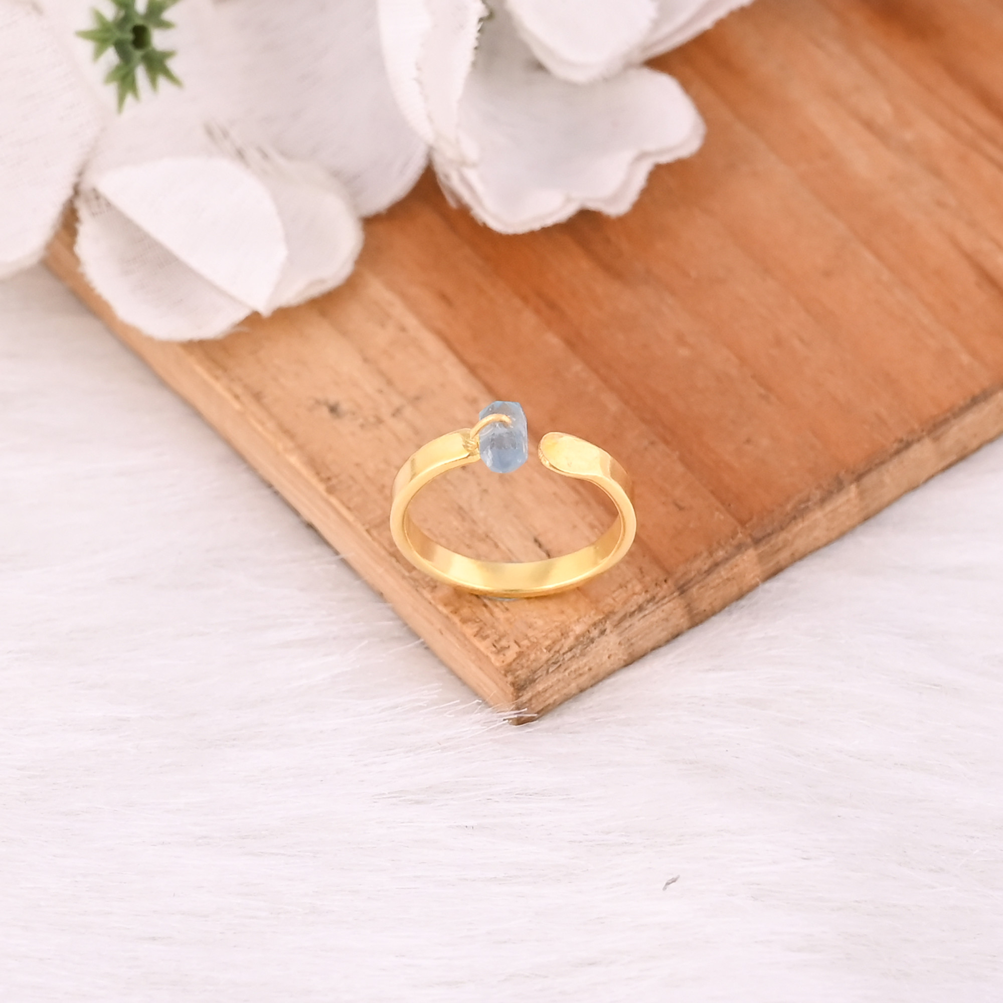 Raw Apatite Gemstone Solid 925 Sterling Silver Yellow Gold Plated Adjustable Women Ring Minimalist Jewelry