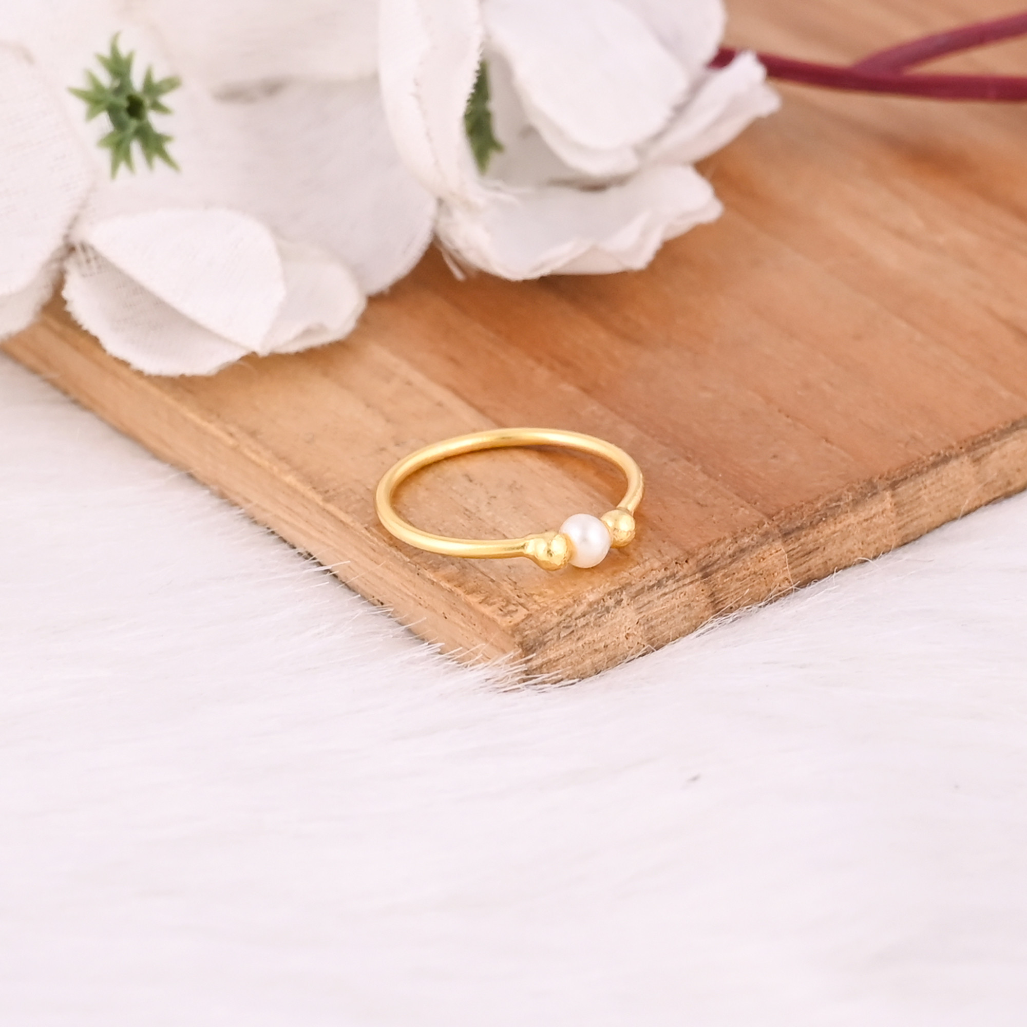 Synthetic Pearl Gemstone Solid 925 Sterling Silver Yellow Gold Plated Birthday Gift Womens Ring Handmade Jewelry Fine Ring