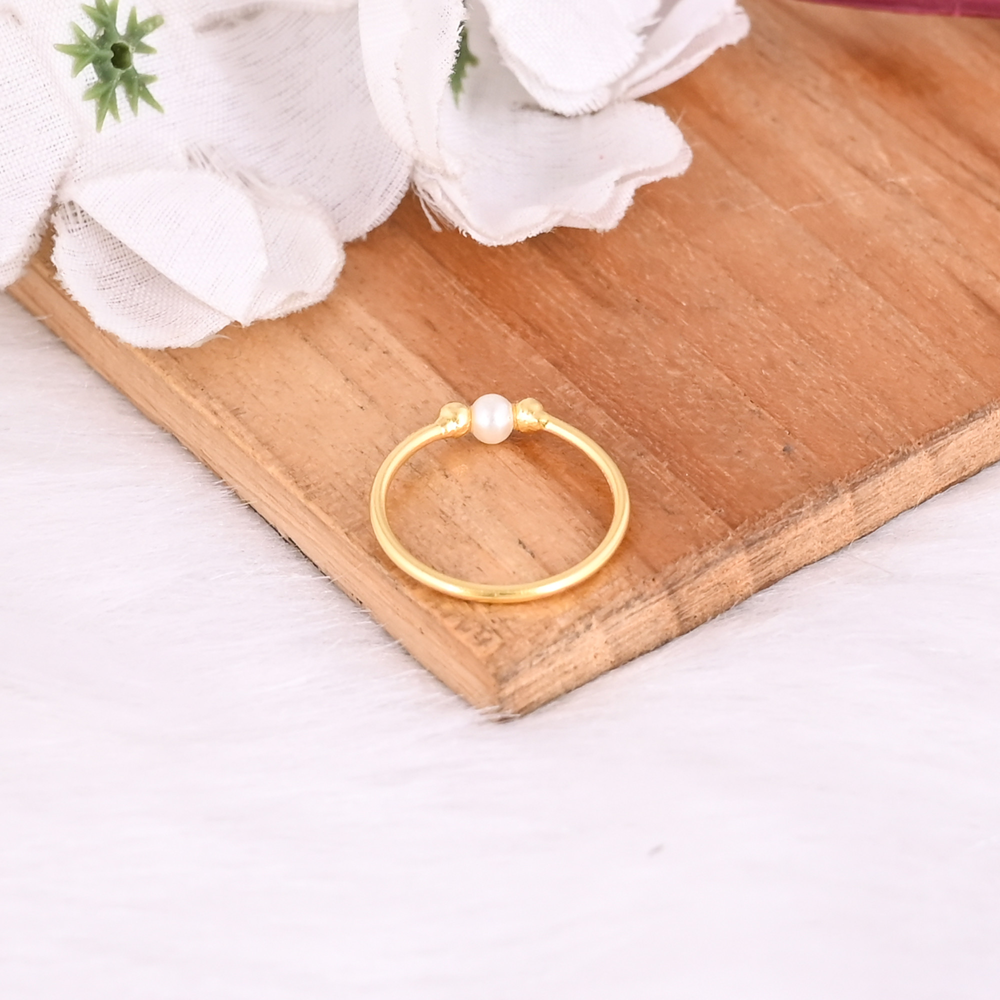 Synthetic Pearl Gemstone Solid 925 Sterling Silver Yellow Gold Plated Birthday Gift Womens Ring Handmade Jewelry Fine Ring