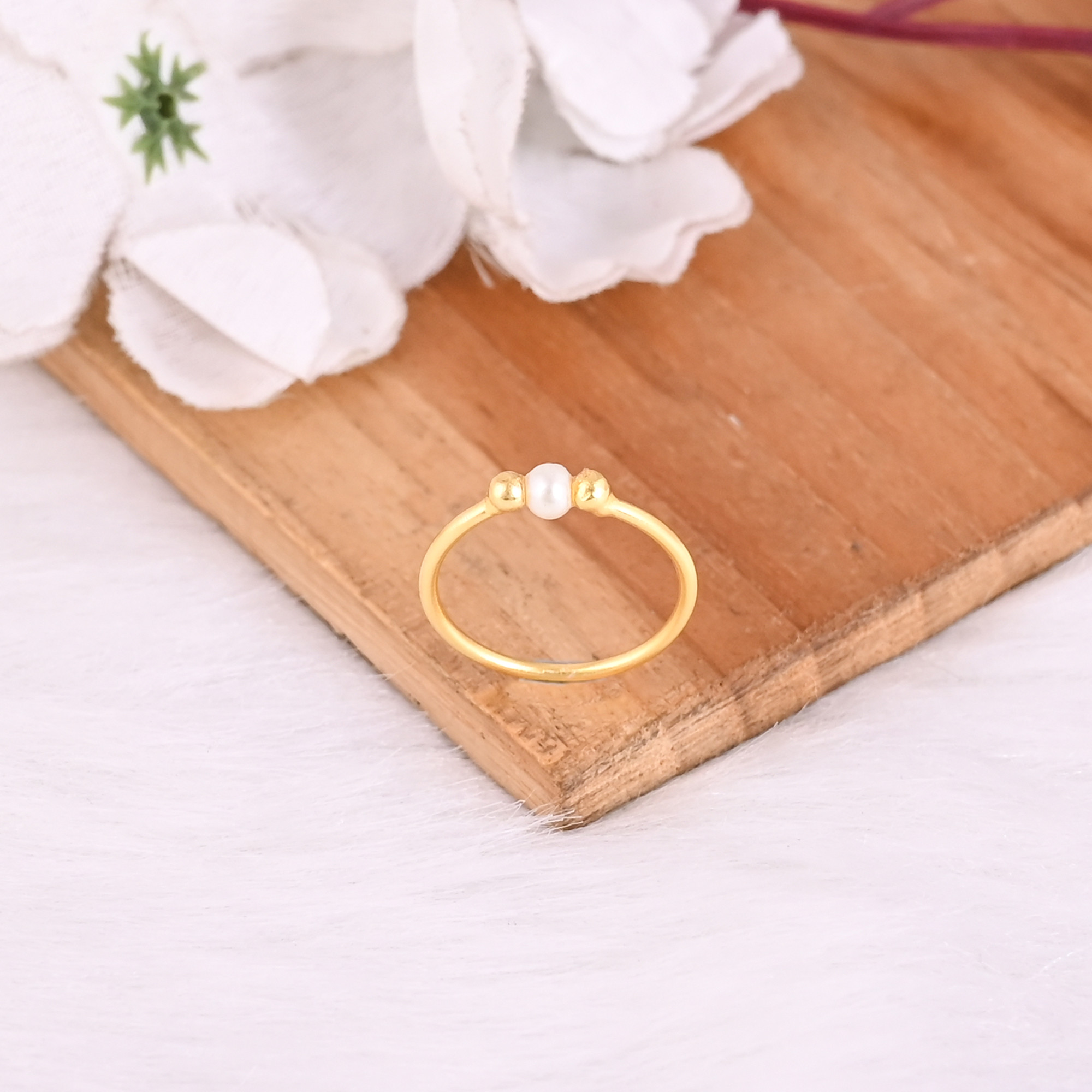 Synthetic Pearl Gemstone Solid 925 Sterling Silver Yellow Gold Plated Birthday Gift Womens Ring Handmade Jewelry Fine Ring
