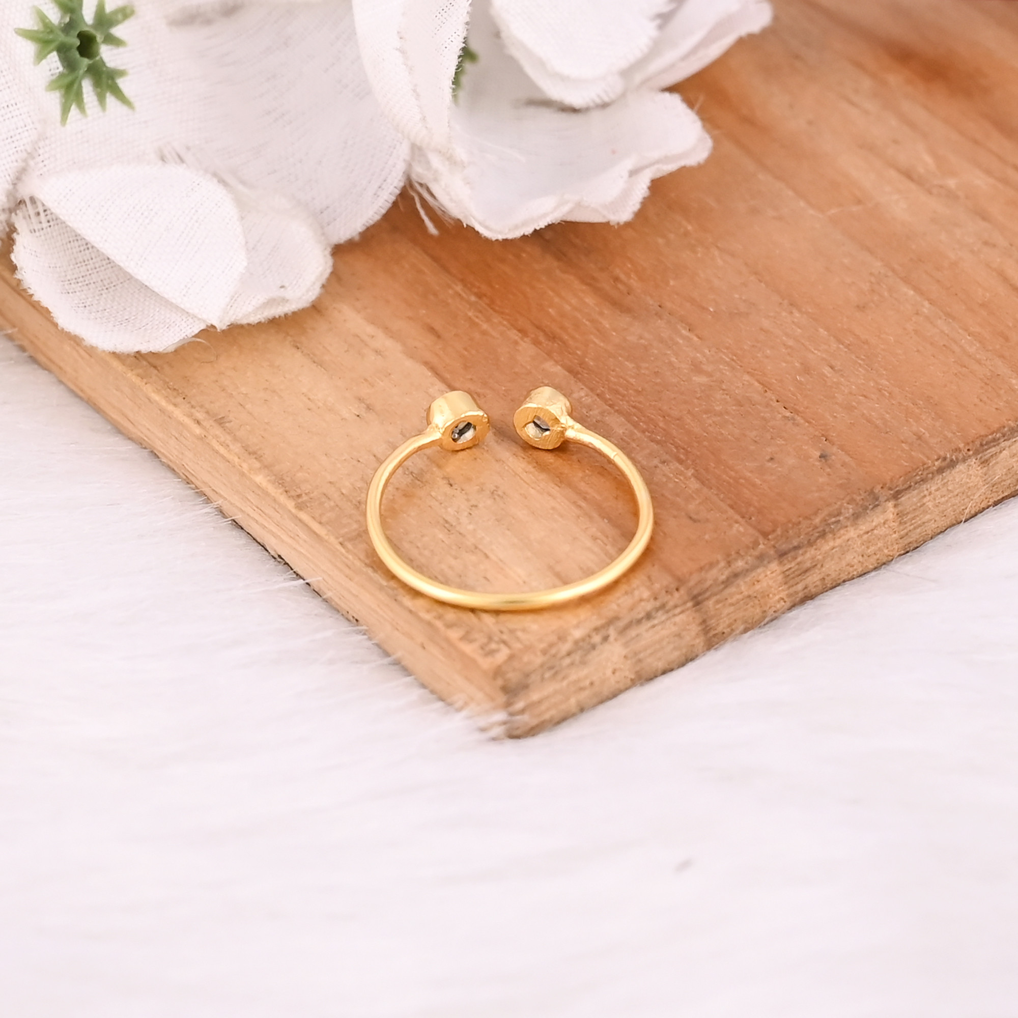 Blue Topaz Gemstone Solid 925 Sterling Silver Yellow Gold Plated Handmade Adjustable Ring