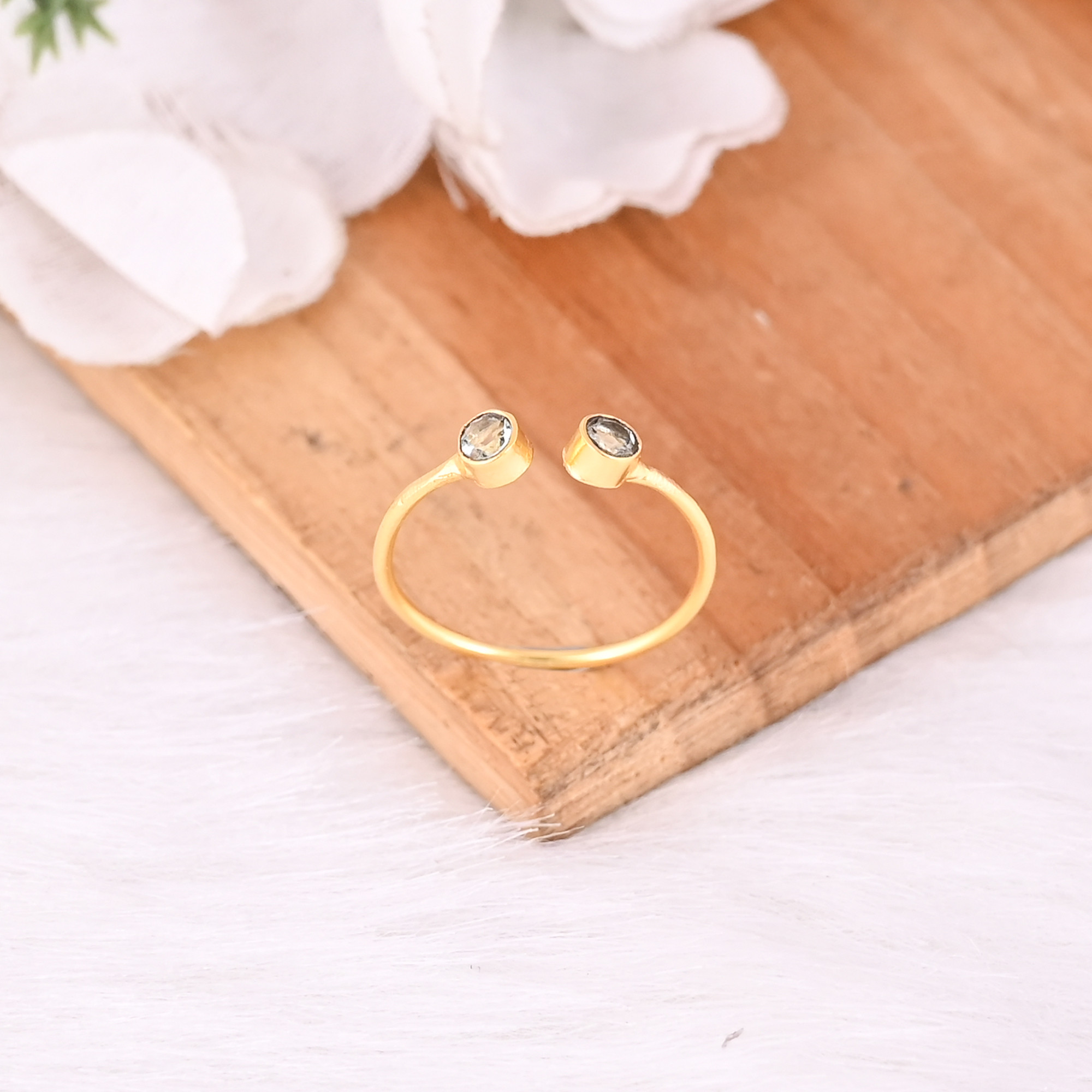 Blue Topaz Gemstone Solid 925 Sterling Silver Yellow Gold Plated Handmade Adjustable Ring