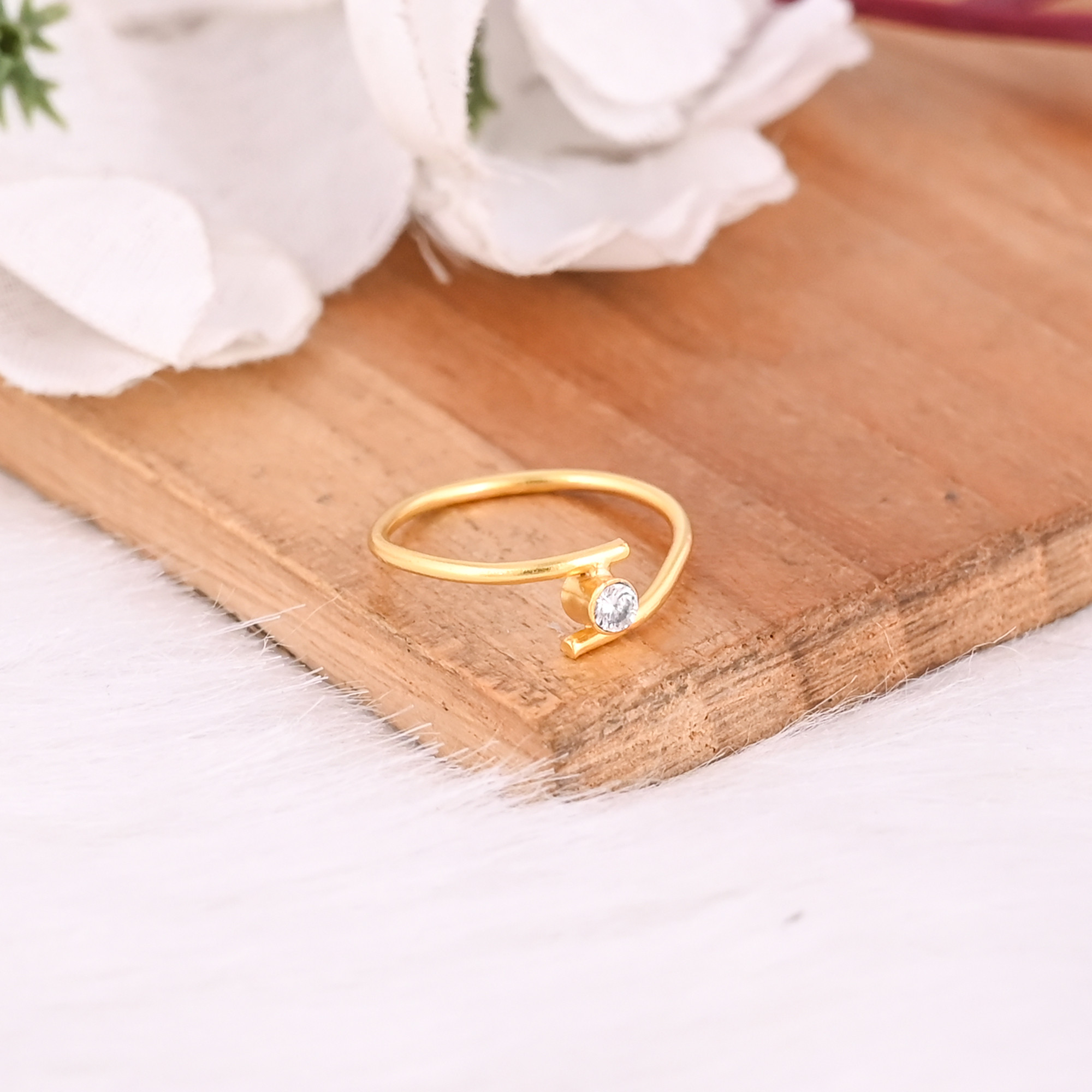 White CZ Gemstone Solid 925 Sterling Silver Yellow Gold Plated Women Designer Stackable Ring Unique Gift