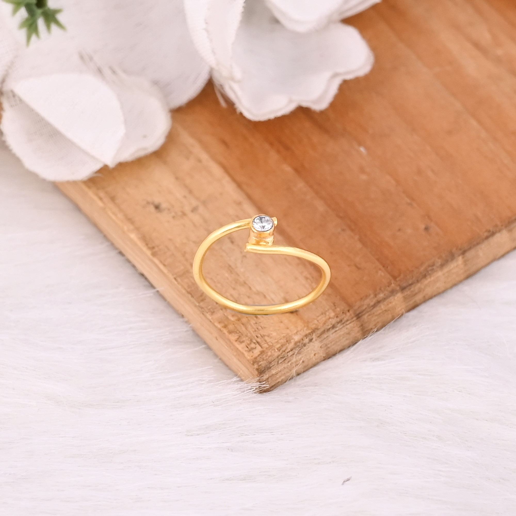 White CZ Gemstone Solid 925 Sterling Silver Yellow Gold Plated Women Designer Stackable Ring Unique Gift