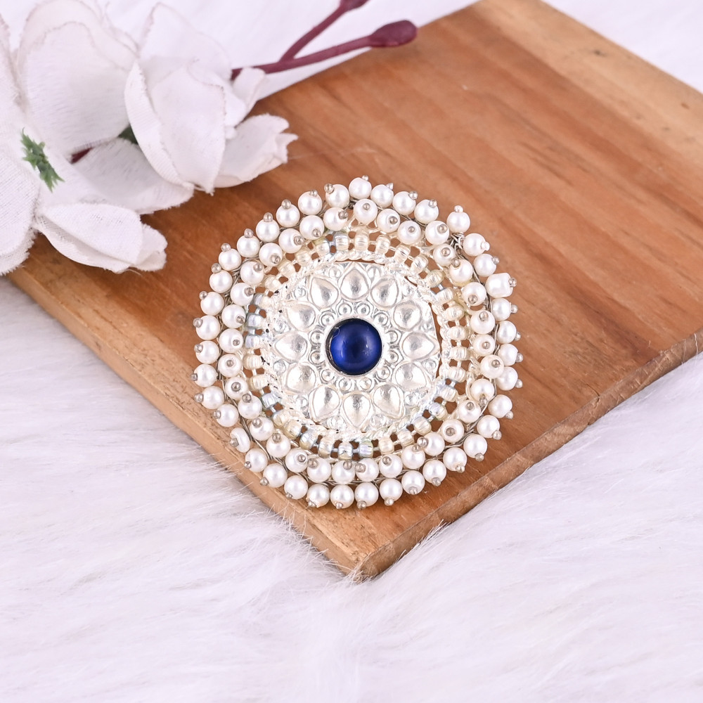 Image of Ink Blue Hydro, Pearl Stone German Silver Ethnic Adjustable Ring