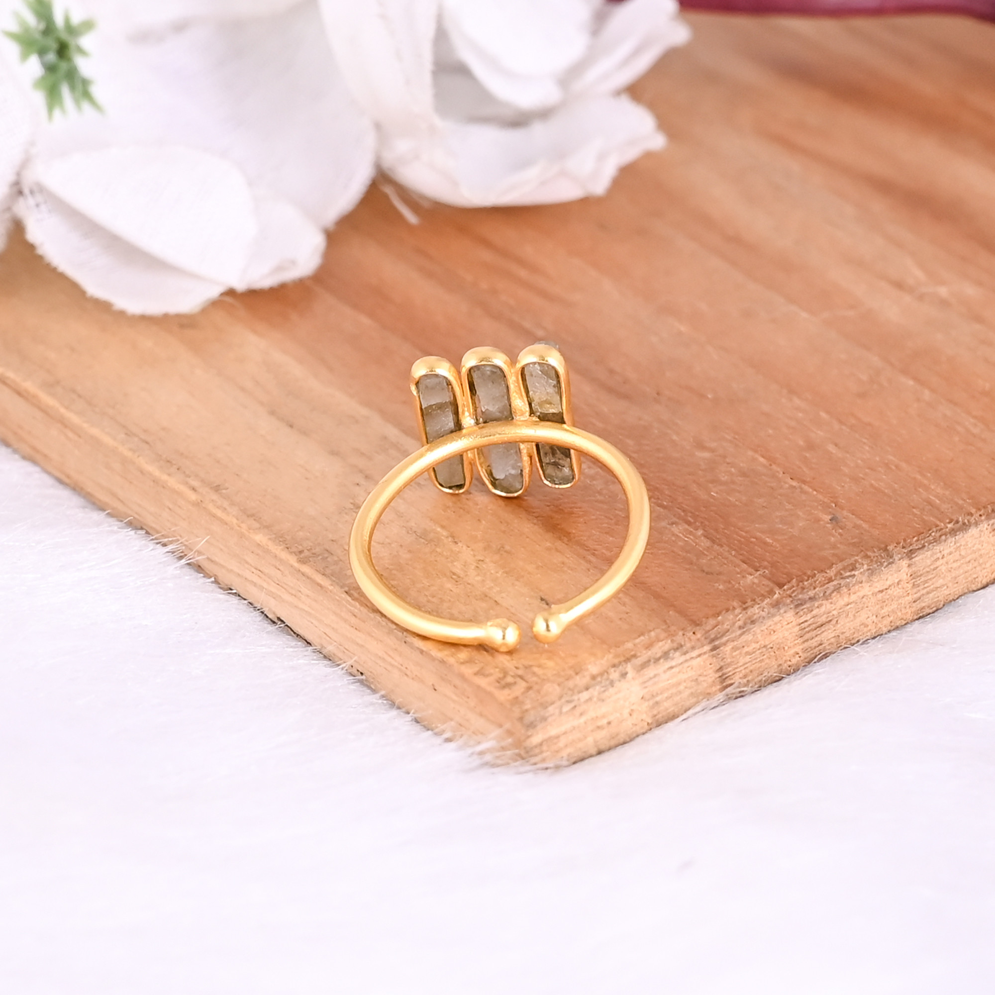 Labradorite Rough Gemstone Solid 925 Sterling Silver Yellow Gold Plated Adjustable Ring Gorgeous Gift Ring