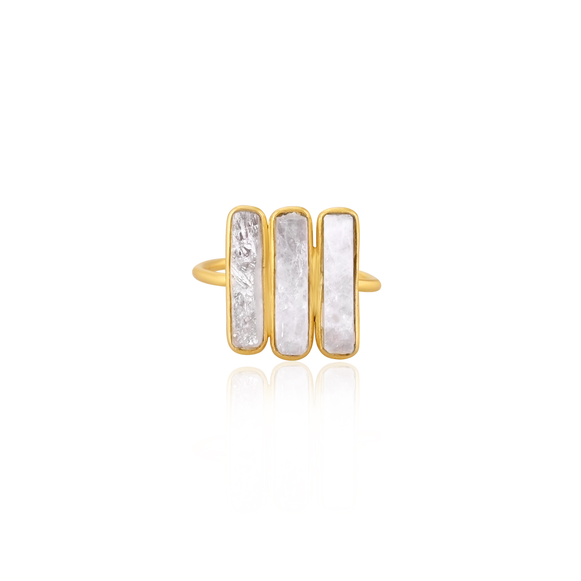 Moonstone Rough Gemstone Solid 925 Sterling Silver Yellow Gold Plated Birthstone Adjustable Ring Unique Jewelry