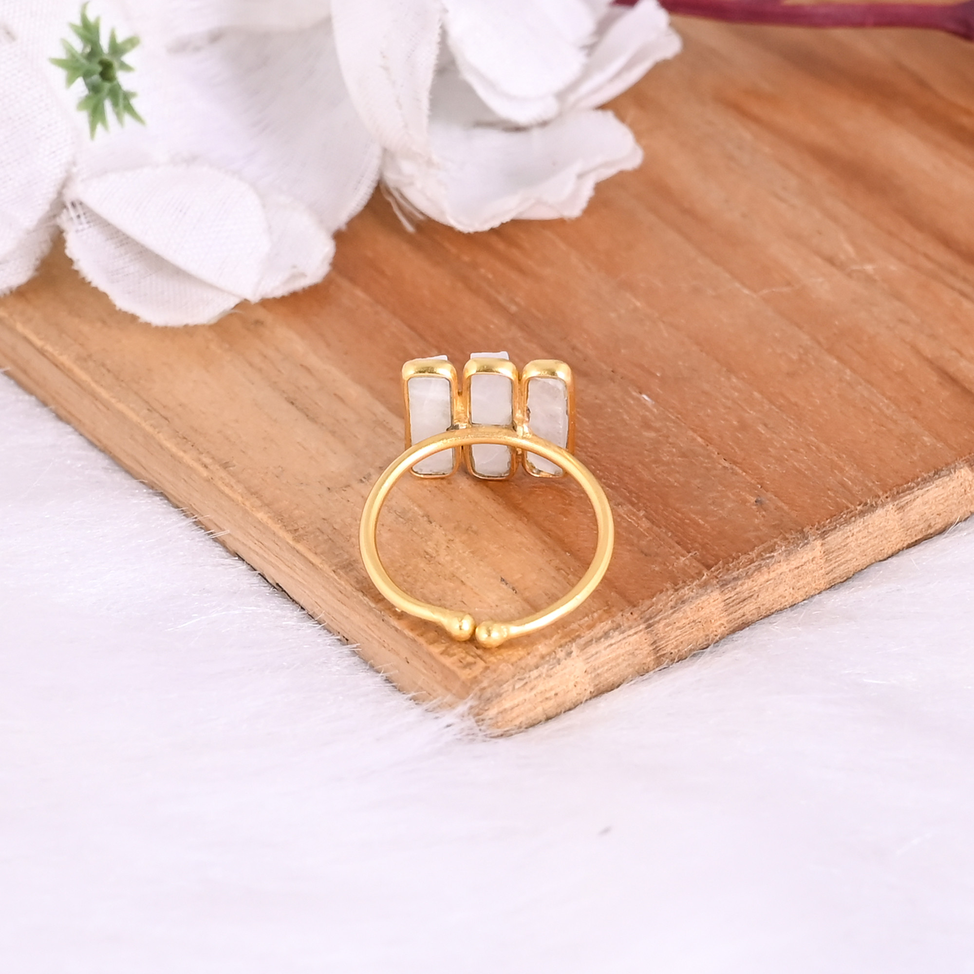 Moonstone Rough Gemstone Solid 925 Sterling Silver Yellow Gold Plated Birthstone Adjustable Ring Unique Jewelry