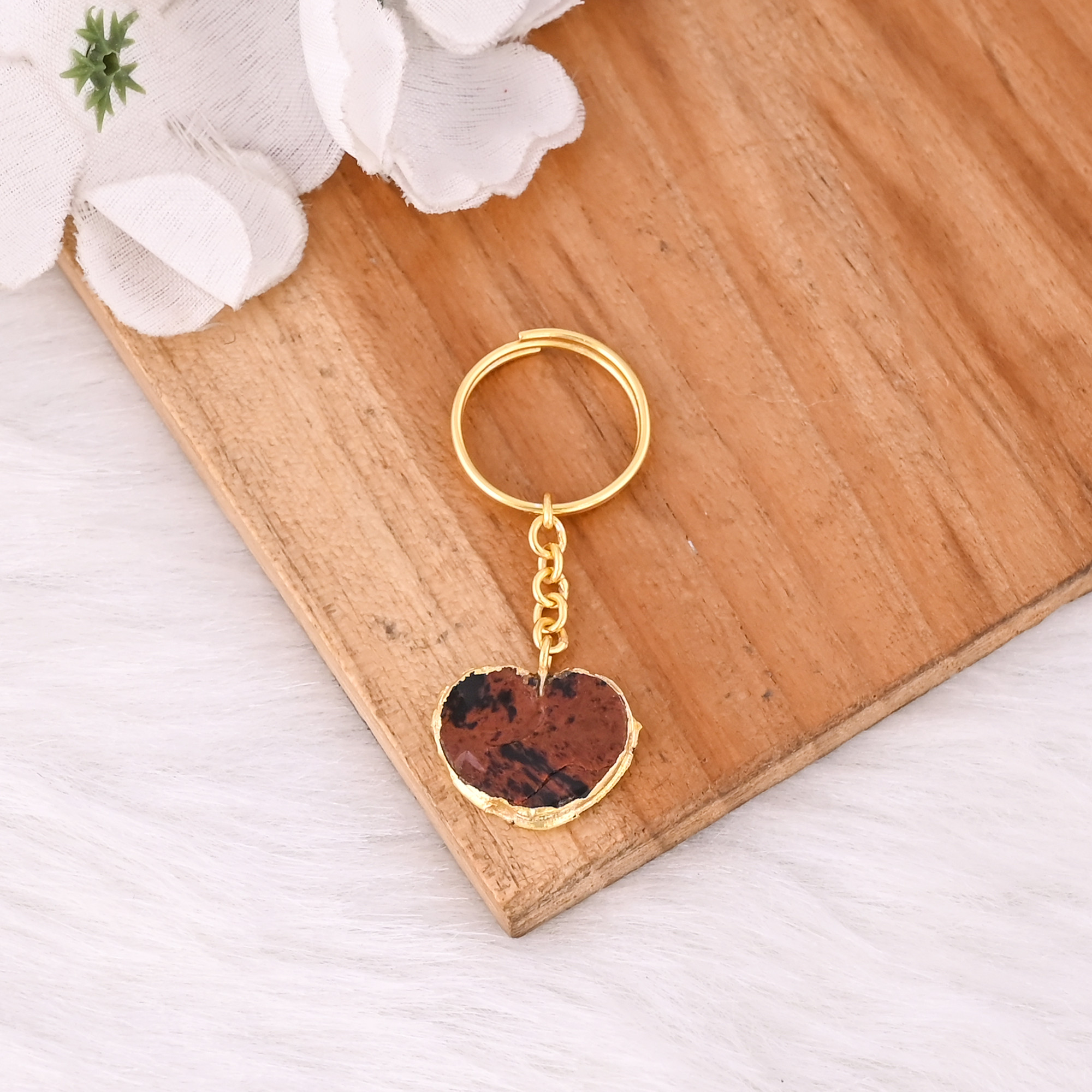 Mahogany Obsidian Gemstone Solid 925 Sterling Silver Yellow Gold Electro Plated Heart Shape Unique Gift Ring Link Ring