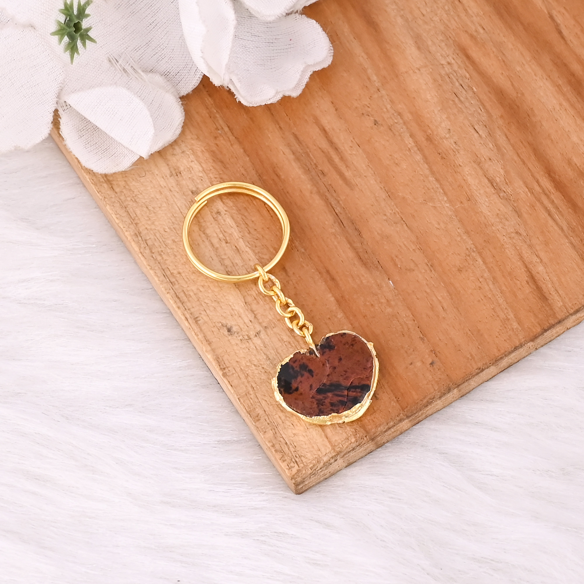 Mahogany Obsidian Gemstone Solid 925 Sterling Silver Yellow Gold Electro Plated Heart Shape Unique Gift Ring Link Ring