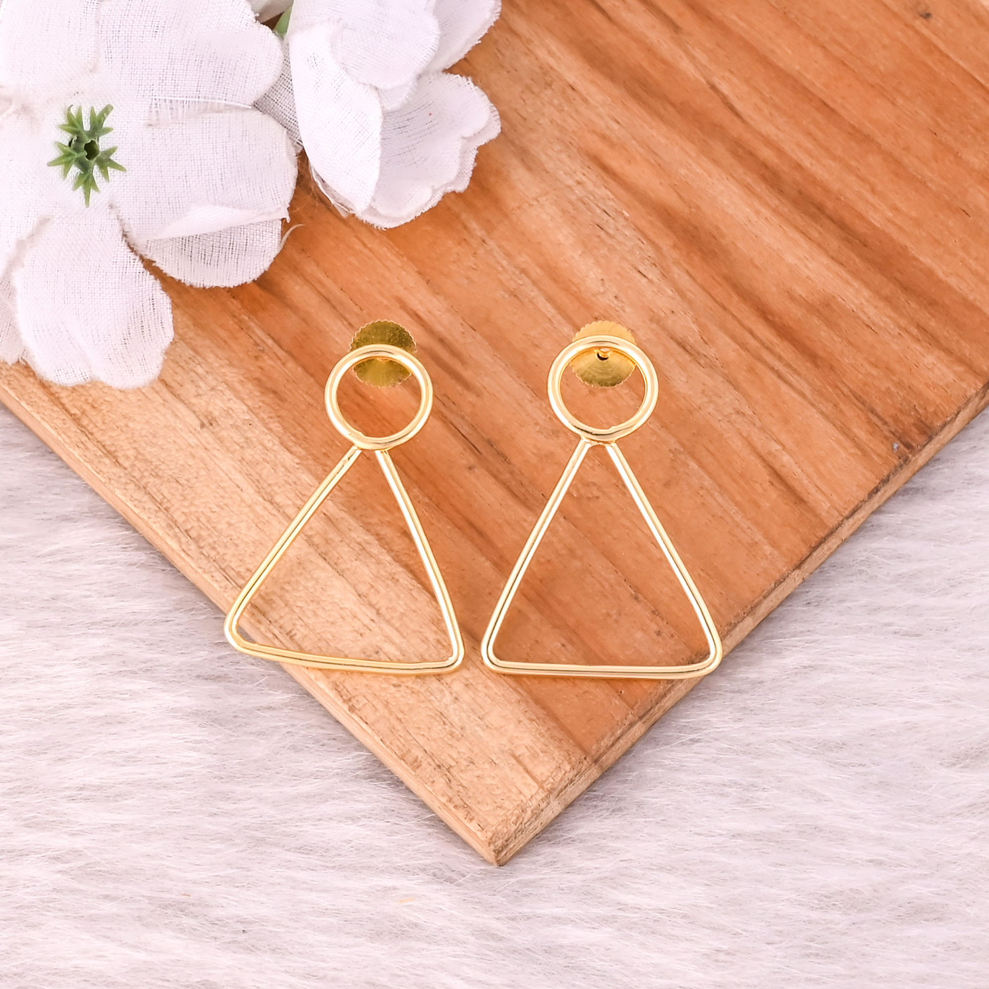 Brass Yellow Gold Plated Handmade Triangle Stud Earring Bridesmaid Gits Wholesale Lot 25 Pairs