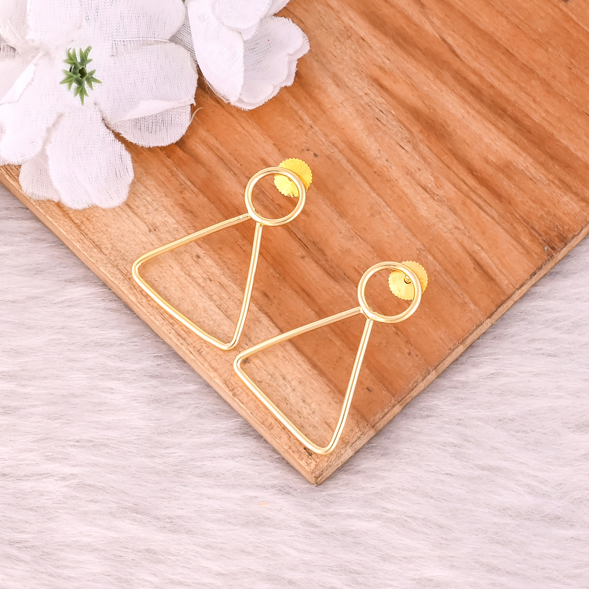 Brass Yellow Gold Plated Handmade Triangle Stud Earring Bridesmaid Gits Wholesale Lot 25 Pairs