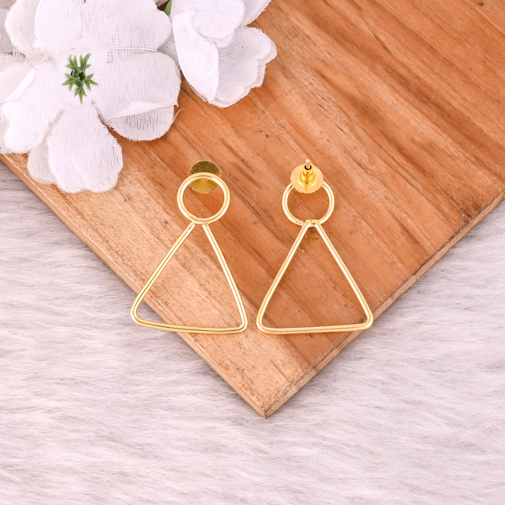 Brass Yellow Gold Plated Handmade Triangle Stud Earring Bridesmaid Gits Wholesale Lot 25 Pairs