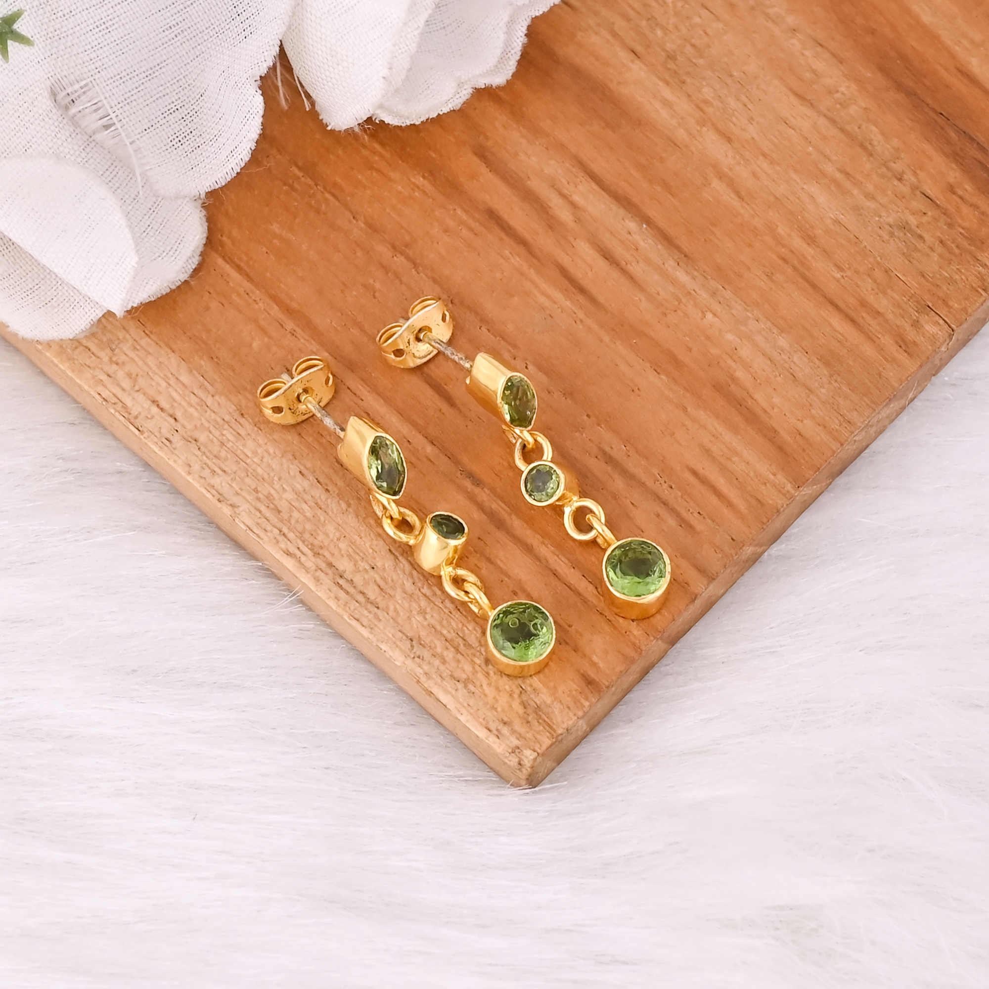 Natural Peridot Three Stone Earrings Handmade Gemstone Jewelry for Women