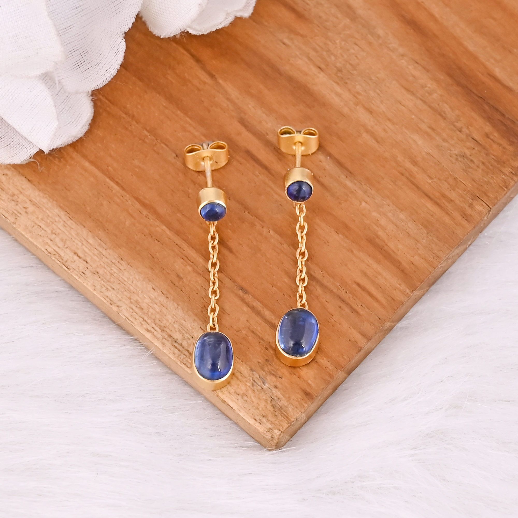 Natural Blue Kyanite Stud Earrings Handmade Gemstone Jewelry for Women