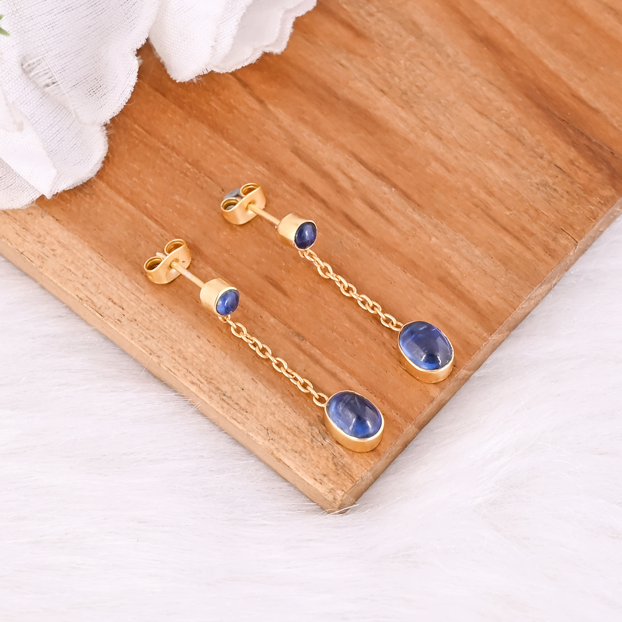 Natural Blue Kyanite Stud Earrings Handmade Gemstone Jewelry for Women