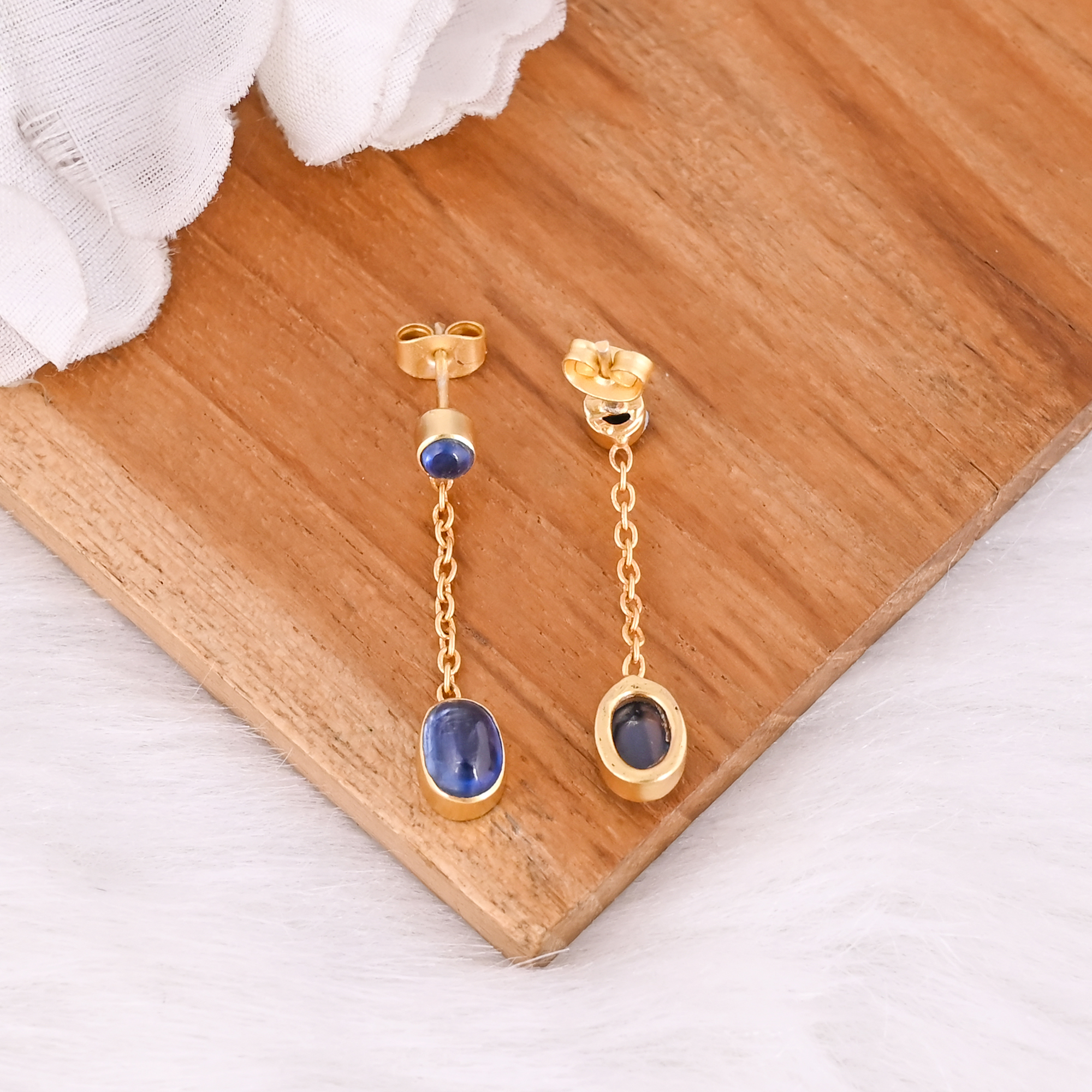 Natural Blue Kyanite Stud Earrings Handmade Gemstone Jewelry for Women