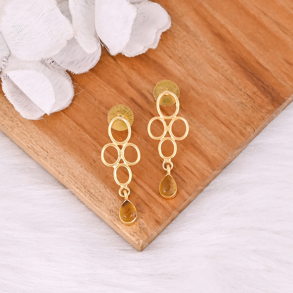 Image of Elegant Amber Handmade Gemstone Stud Earrings for Women