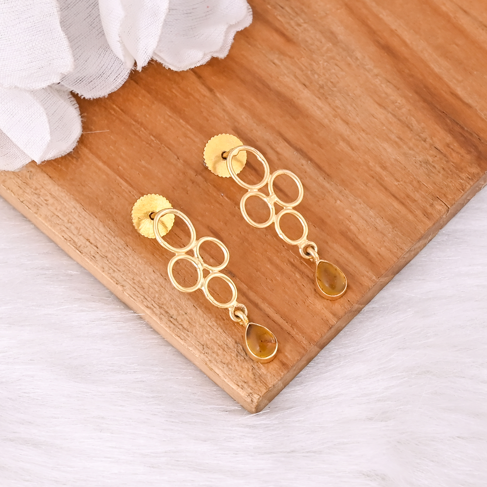 Elegant Amber Handmade Gemstone Stud Earrings for Women