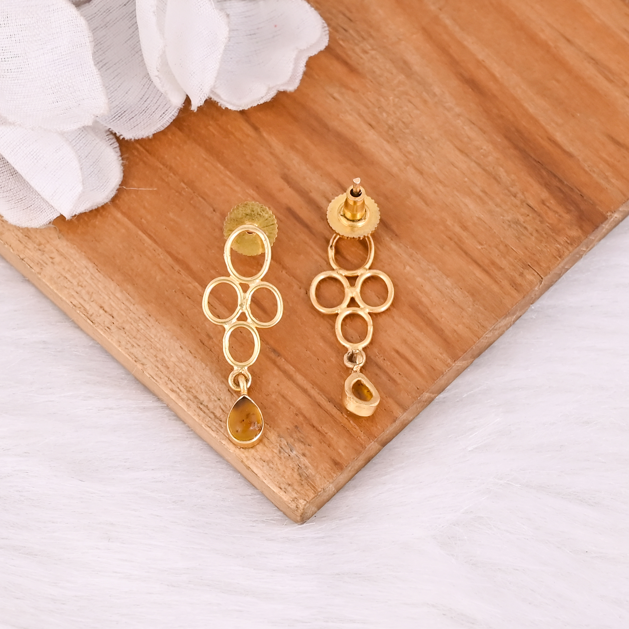 Elegant Amber Handmade Gemstone Stud Earrings for Women