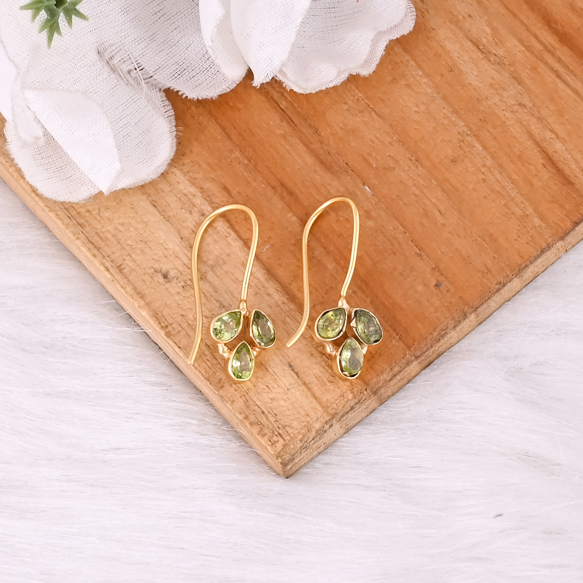 Minimalist Peridot Hook Earring Handmade Gemstone Jewelry for Women