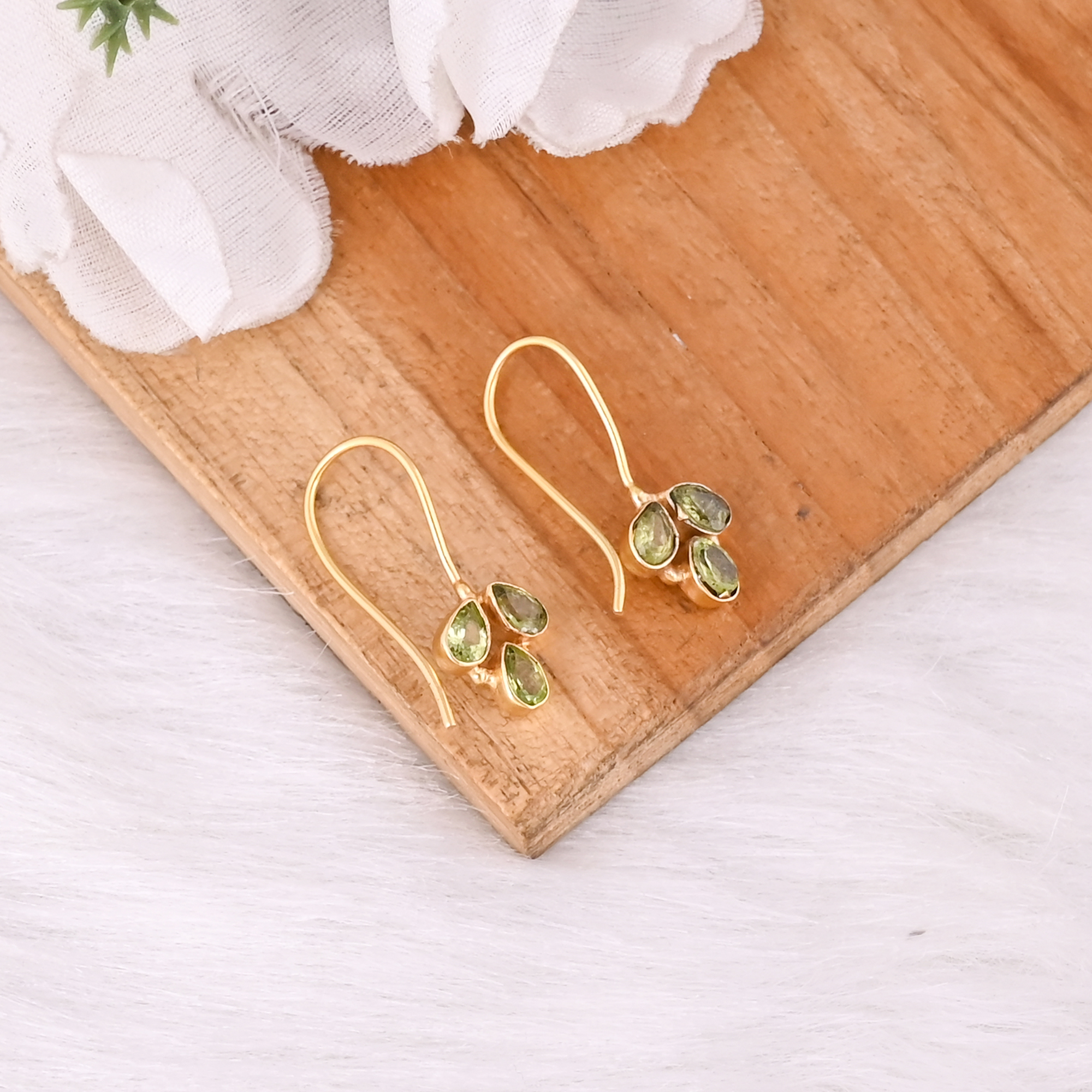 Minimalist Peridot Hook Earring Handmade Gemstone Jewelry for Women