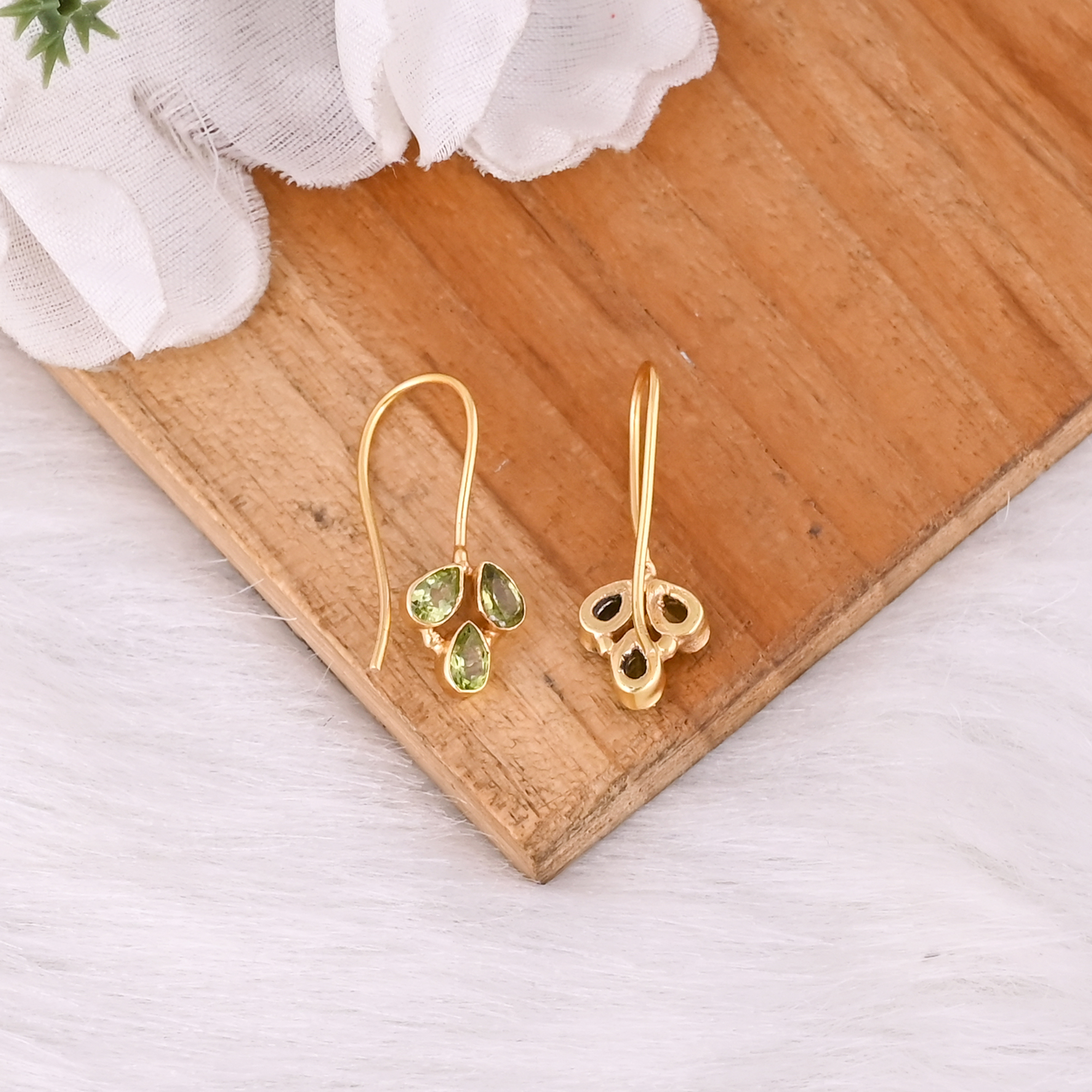 Minimalist Peridot Hook Earring Handmade Gemstone Jewelry for Women