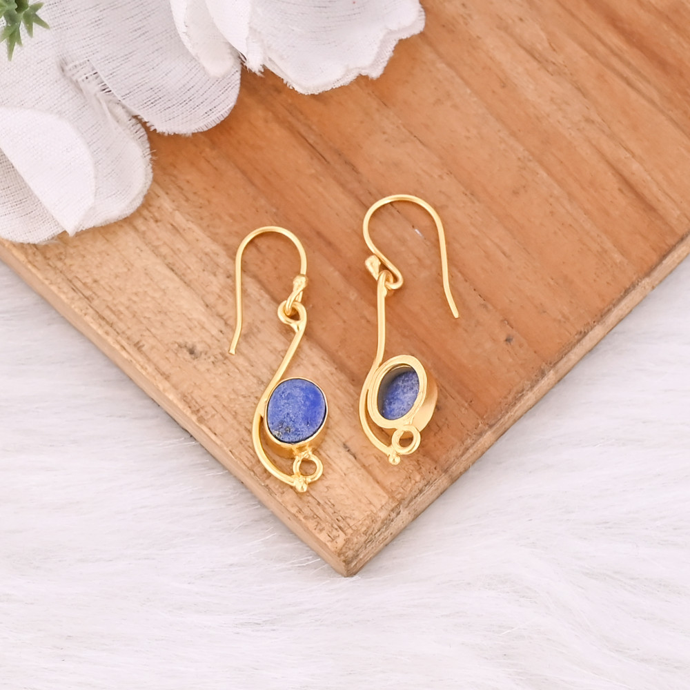 Image of Natural Gemstone Lapis Lazuli Drop Earrings for Women