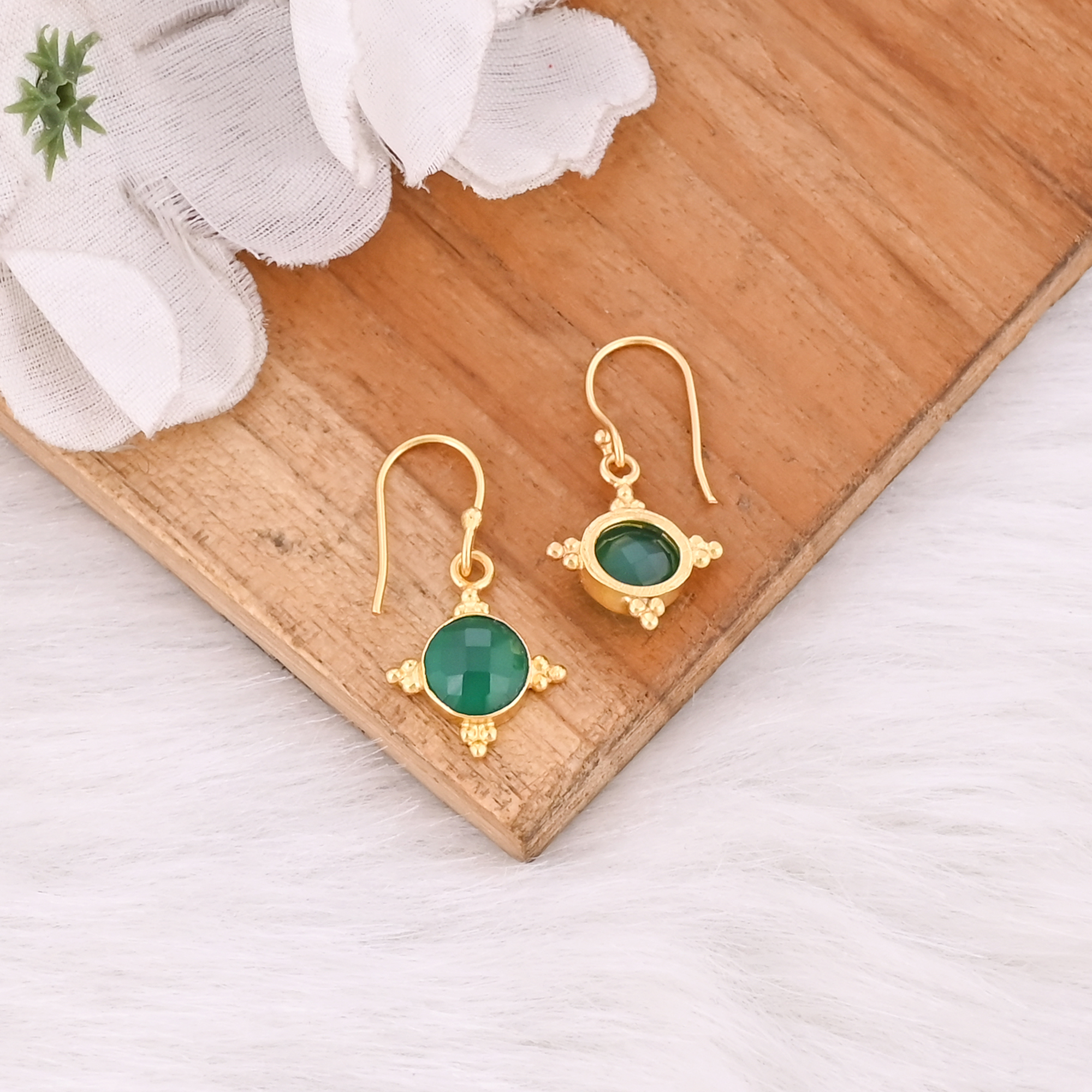 Simple Green Onyx Earring Handmade Gemstone Jewelry for Women