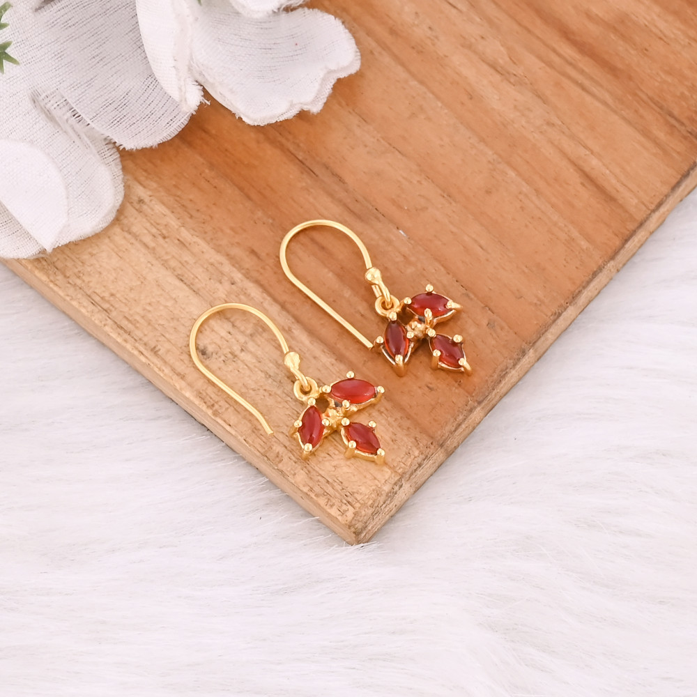 Image of Minimalist Red Onyx Drop Earrings Handmade Brass Jewelry