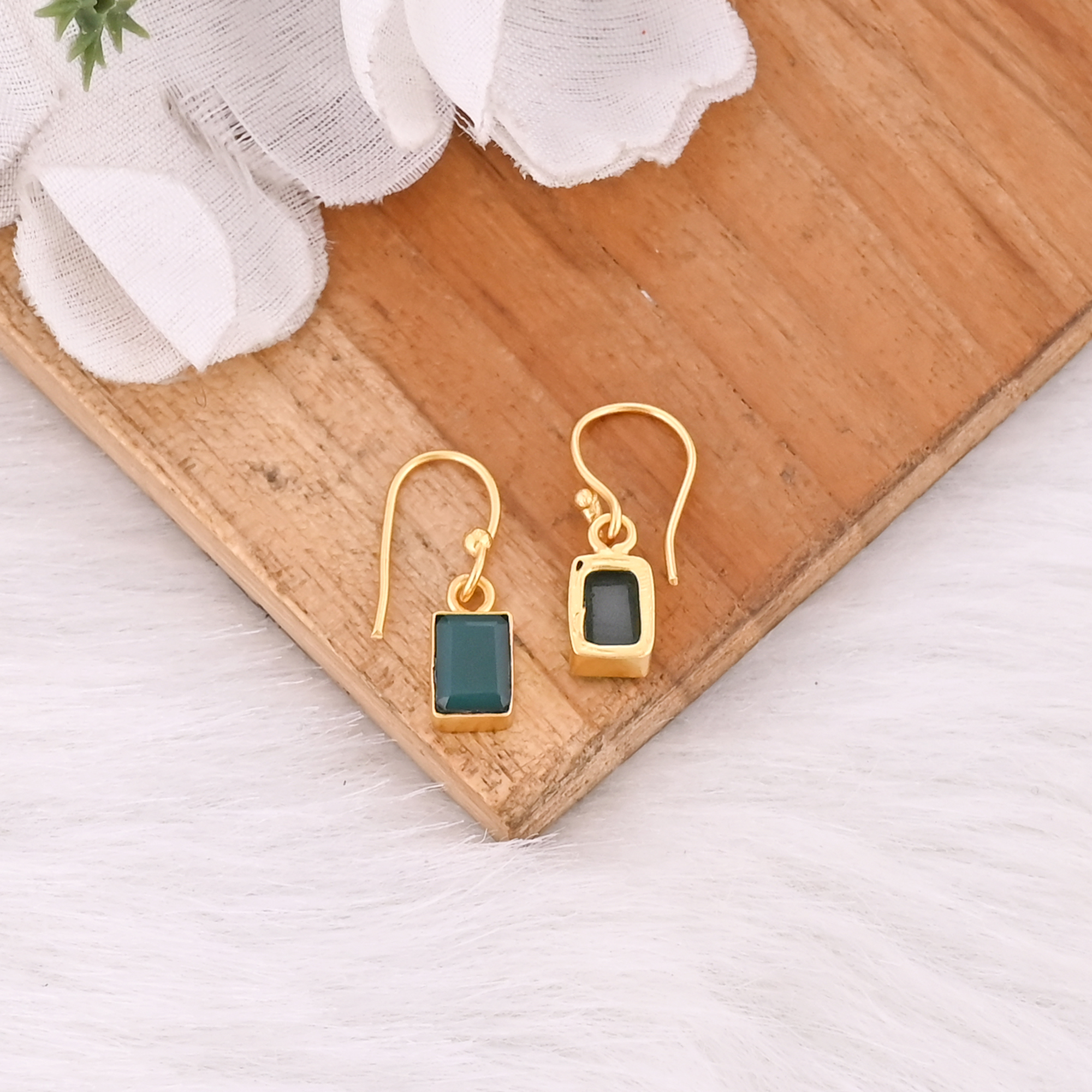 Simple Elegant Natural Green Onyx Gemstone Drop Earrings For Women