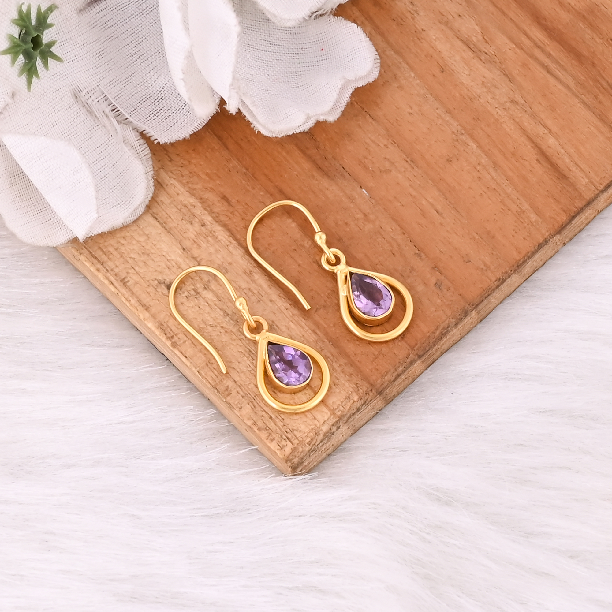 Elegant Purple Amethyst Pear Shape Hook Earrings for Women