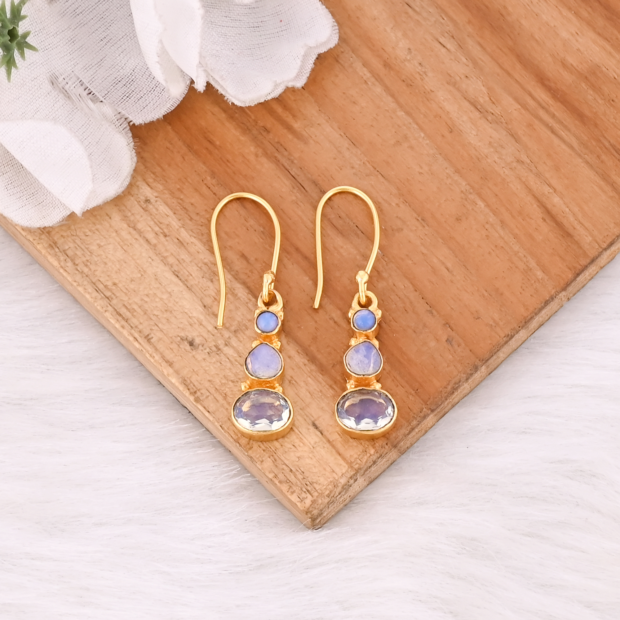 Elegant Triple Opalite Earrings Natural Gemstone Jewelry For Women