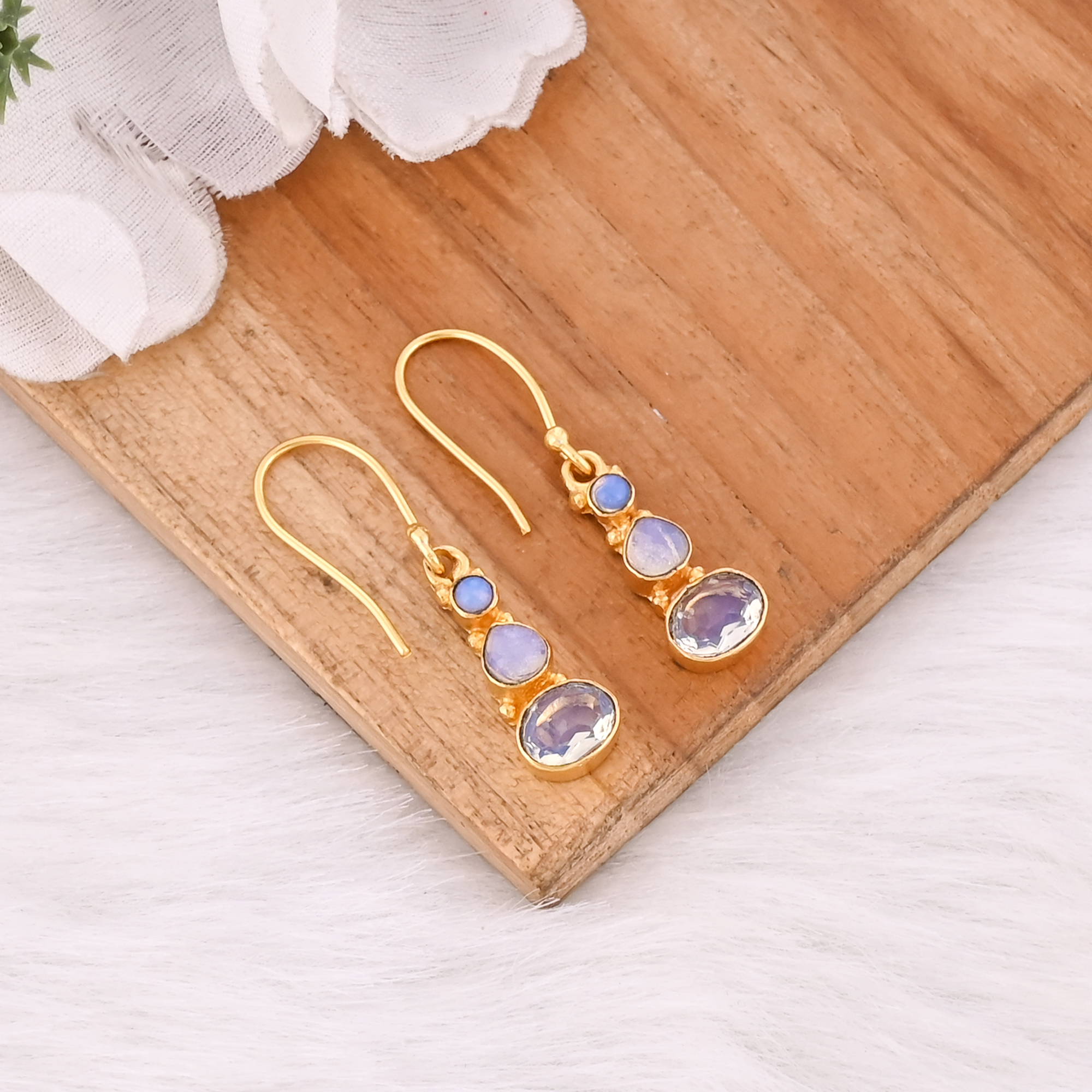 Elegant Triple Opalite Earrings Natural Gemstone Jewelry For Women