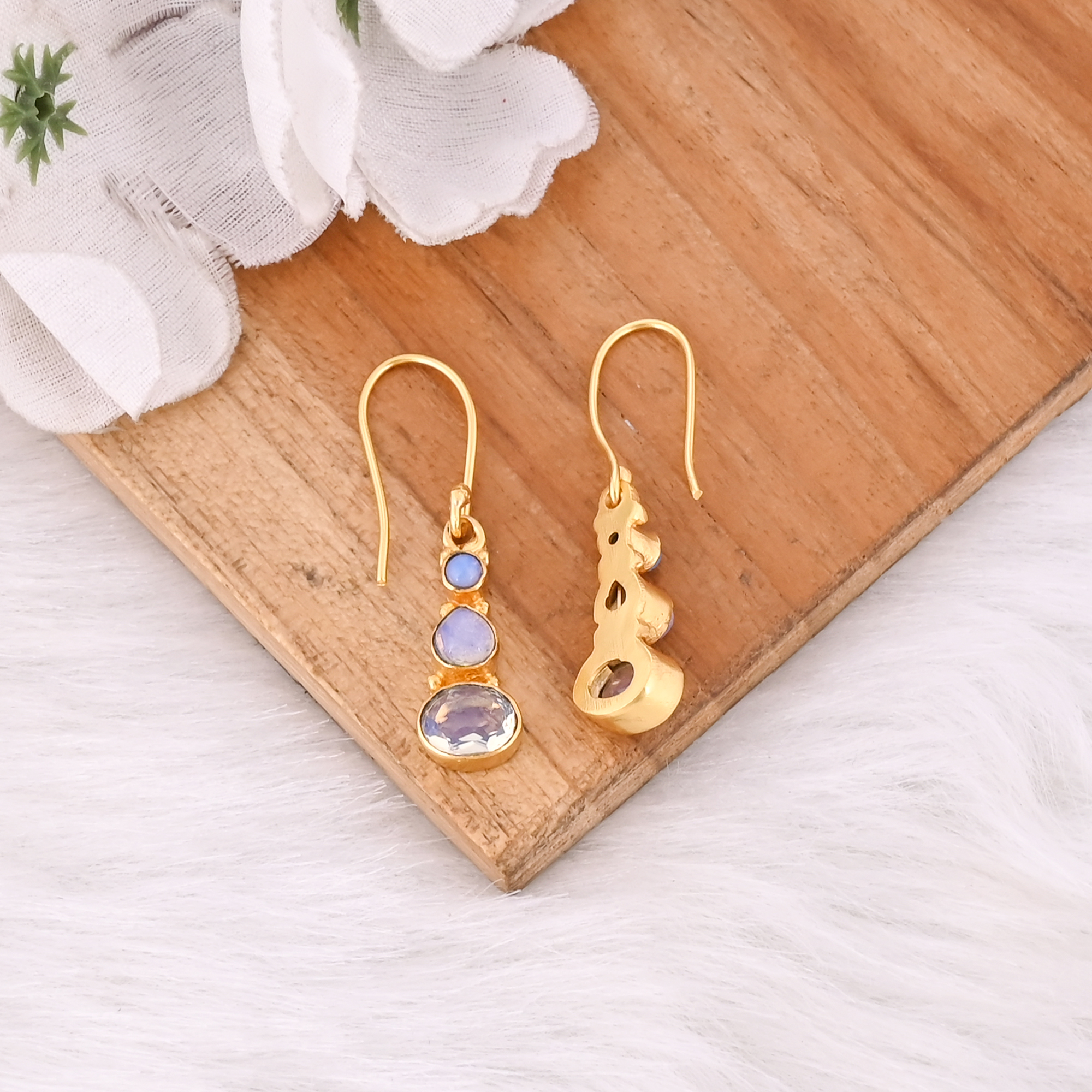 Elegant Triple Opalite Earrings Natural Gemstone Jewelry For Women