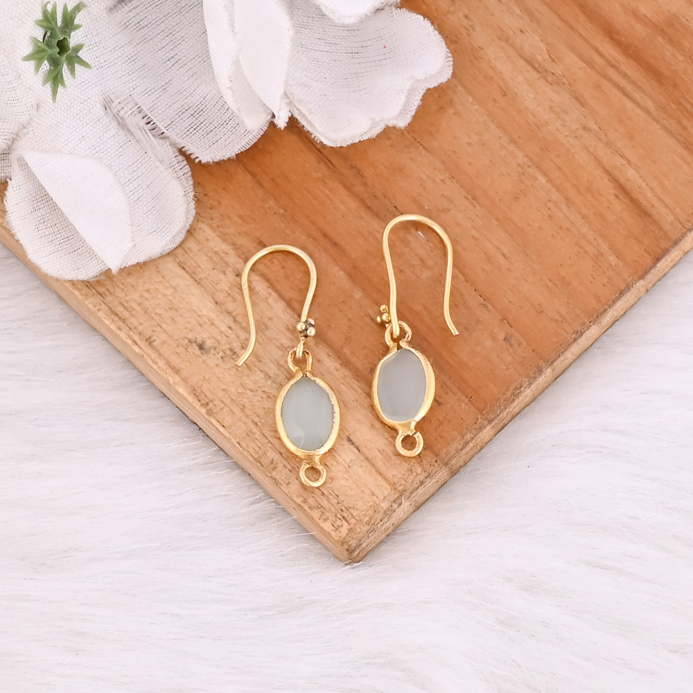 Image of Elegant Aqua Chalcedony Dangle Earrings for Women Handmade Gemstone Jewelry
