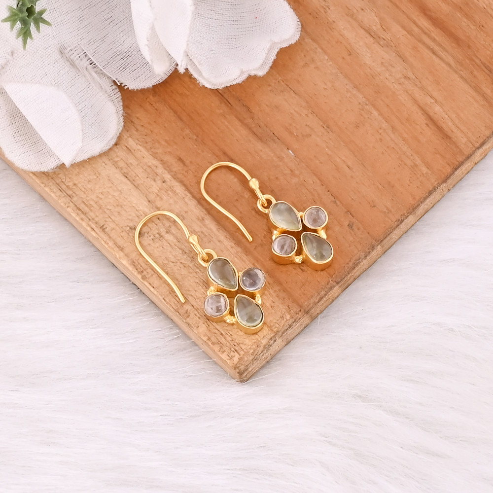 Image of Elegant Prehnite &amp; Rose Quartz Dual Gemstone  Earrings For Women