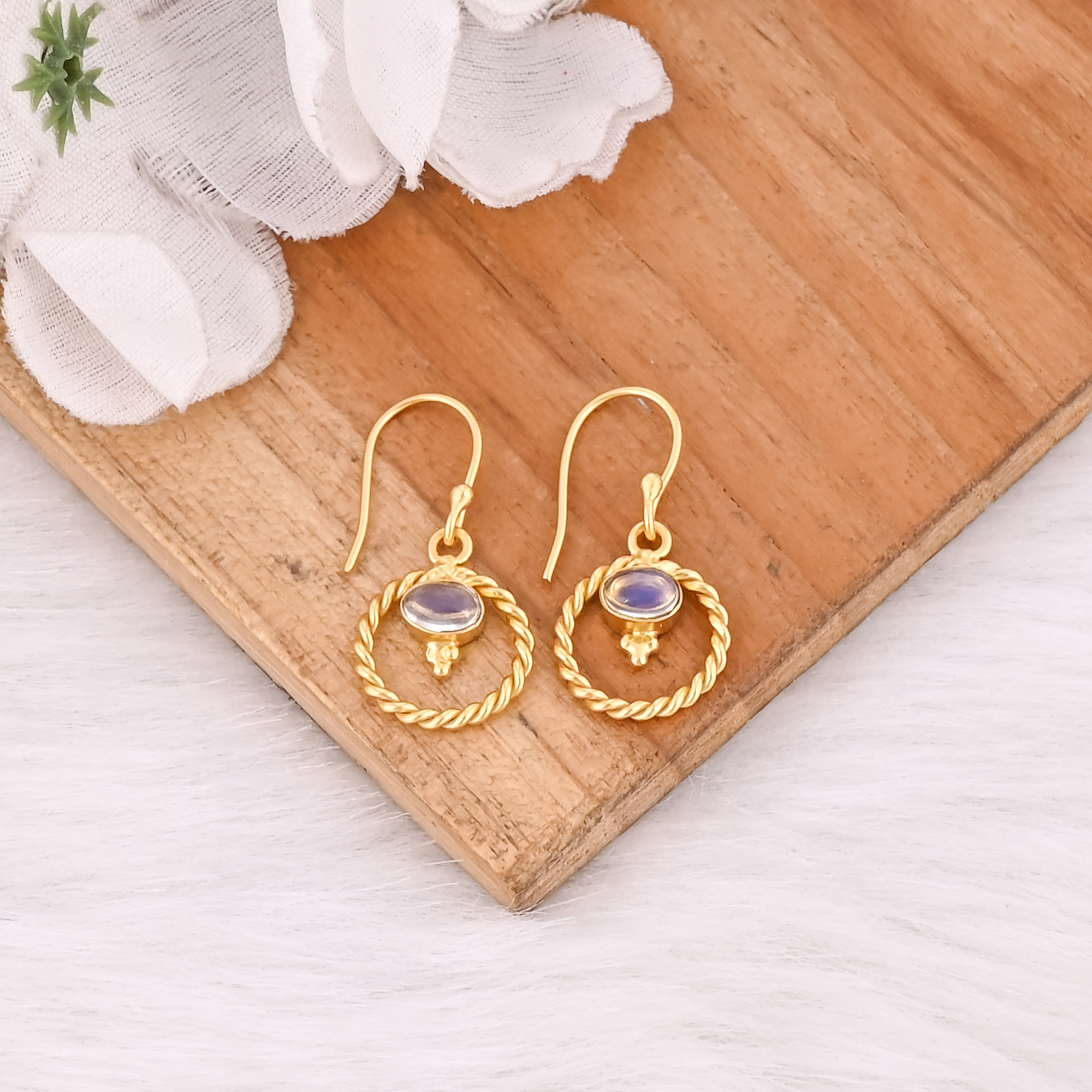 Natural Opalite Oval Shape Gold Plated Hook Gemstone Earrings For Women