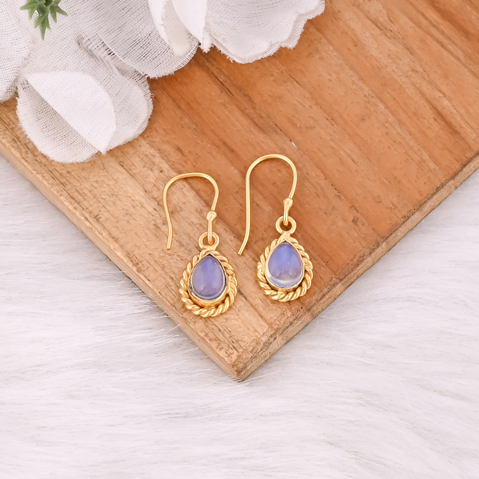 Natural Opalite Pear Shape Gold Plated Hook Earrings For Women