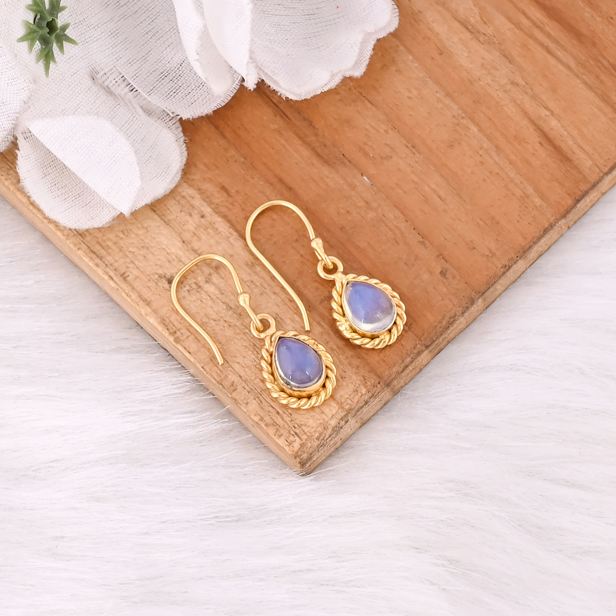 Natural Opalite Pear Shape Gold Plated Hook Earrings For Women