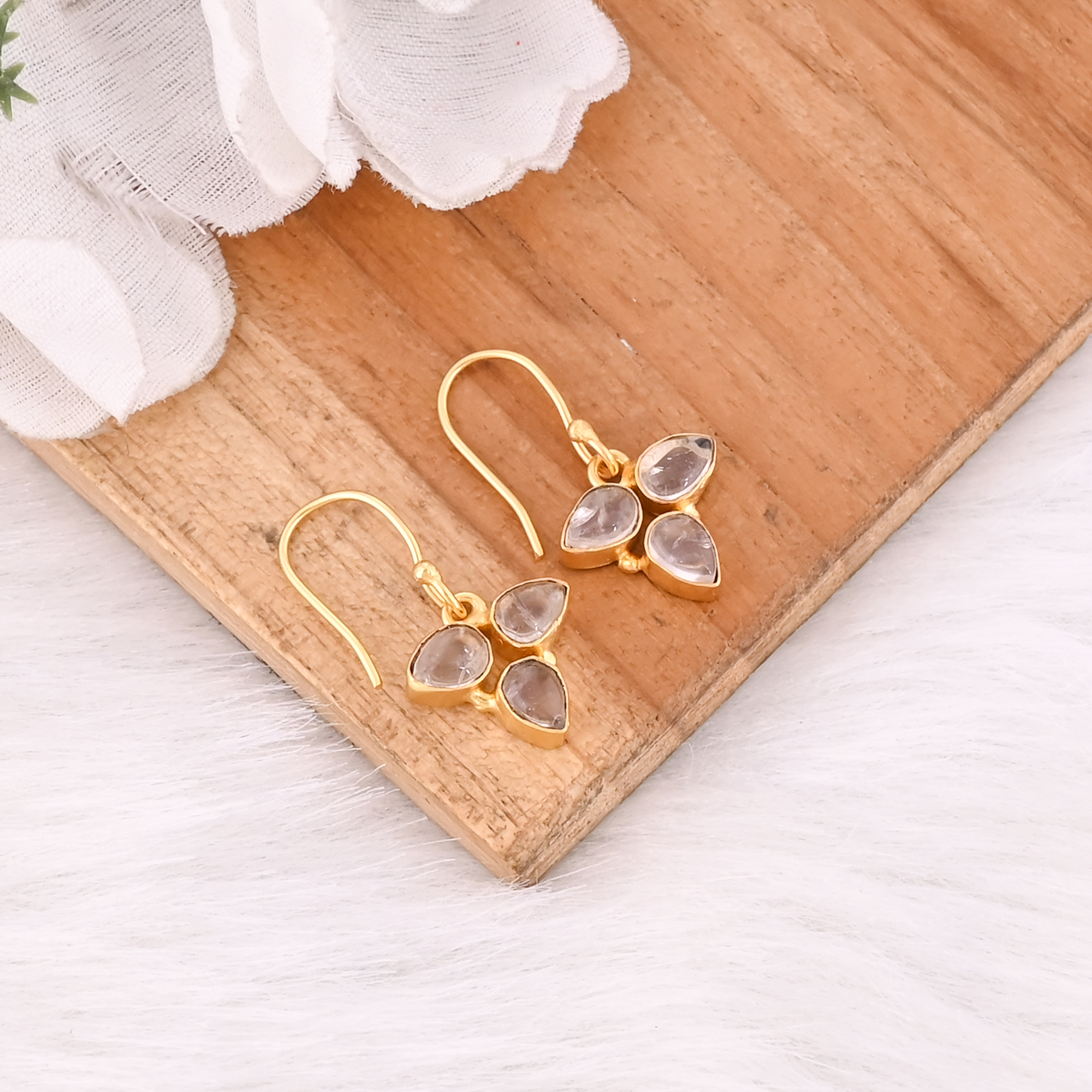Natural Rose Quartz Leaf Earrings Handcrafted Gemstone Jewelry For Women