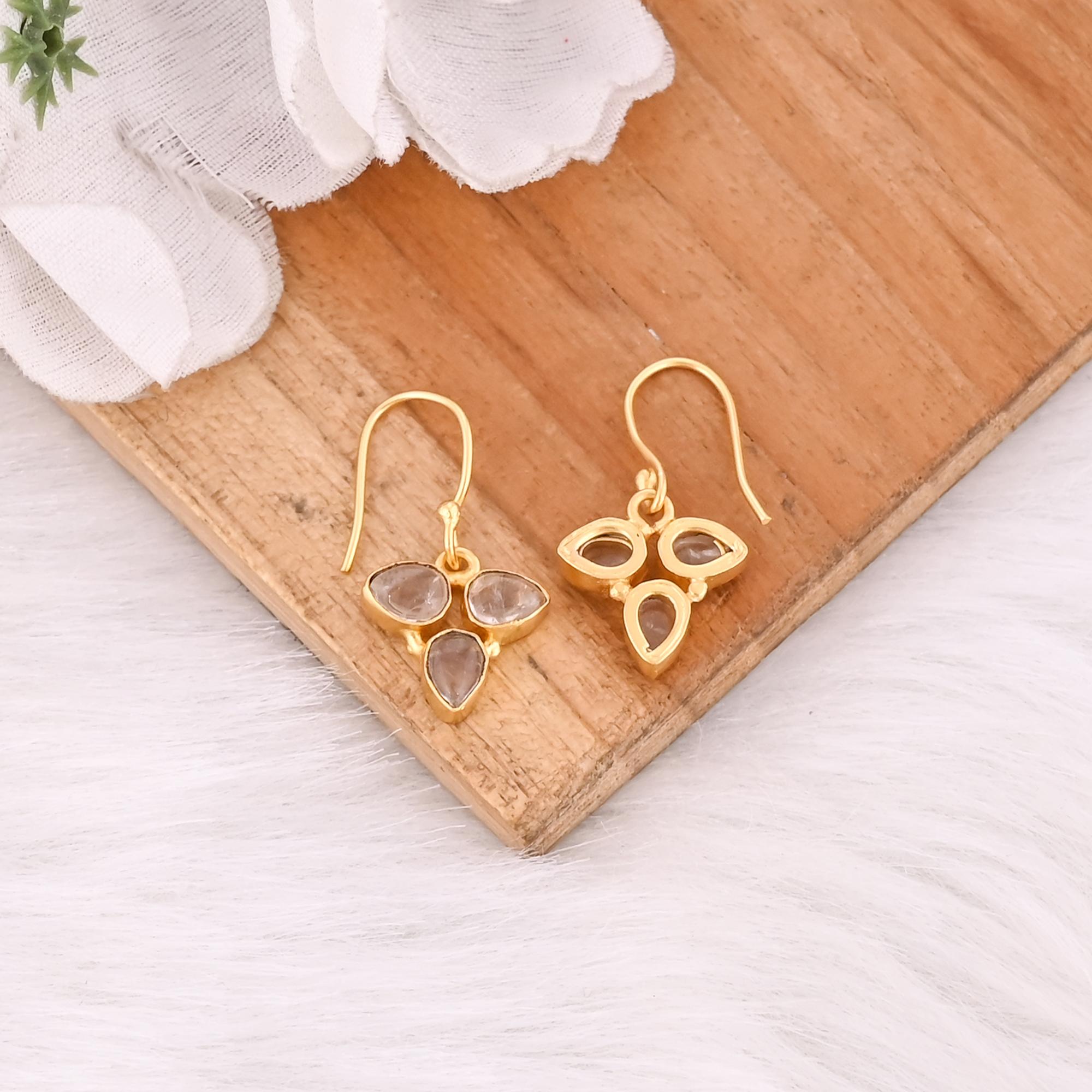 Natural Rose Quartz Leaf Earrings Handcrafted Gemstone Jewelry For Women